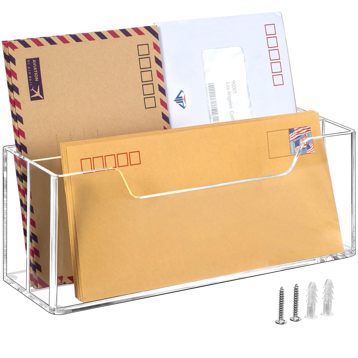 BEYGORM Acrylic Mail Organizer for #10 Envelopes, 2-Slot Wall-Mounted & Countertop Letter Holder, Clear Hanging Mail Rack for Home Office