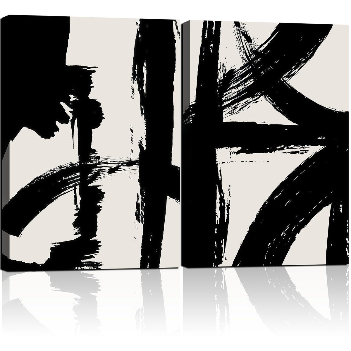 2Pcs Framed Abstract Black and White Canvas Wall Art Minimalist Brushstroke Line Prints Modern Home Gallery Style Painting Posters Picture Bedroom Living Room Office 16x24 Inch Ready to Hang
