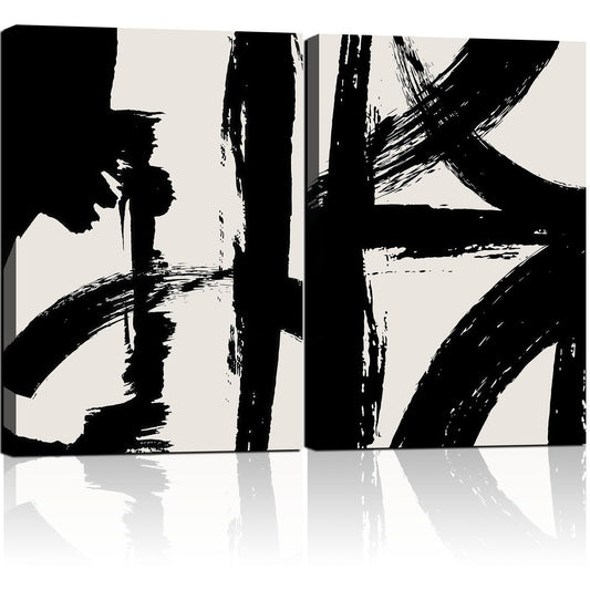 2Pcs Framed Abstract Black and White Canvas Wall Art Minimalist Brushstroke Line Prints Modern Home Gallery Style Painting Posters Picture Bedroom Living Room Office 16x24 Inch Ready to Hang