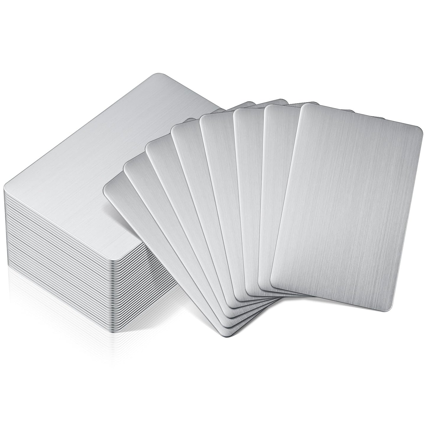 Tandefio 50 Pcs 304 Stainless Steel Metal Business Cards 3.4 x 2.1 Inch Laser Engraving Stainless Blank Steel Card for House Office Customer DIY Gift(0.5 mm Thickness)