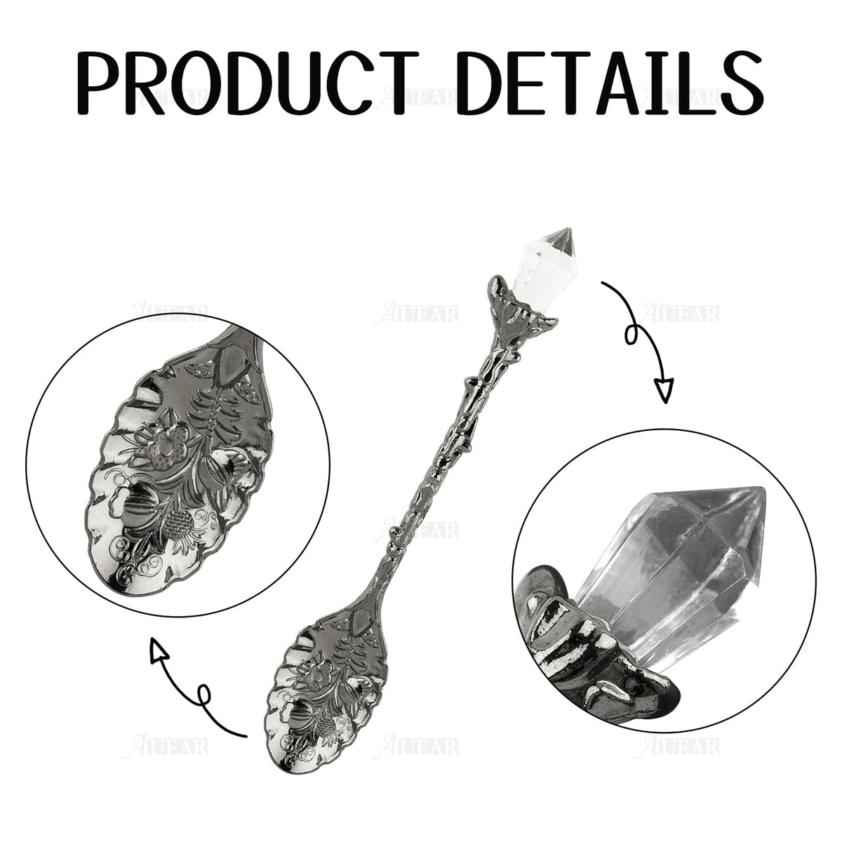 AUEAR, Retro Crystal Antique Alloy Spoon Coffee Tea Dessert Mini Ice Cream Decorative Spoons Set for Home Office (10 Pack)