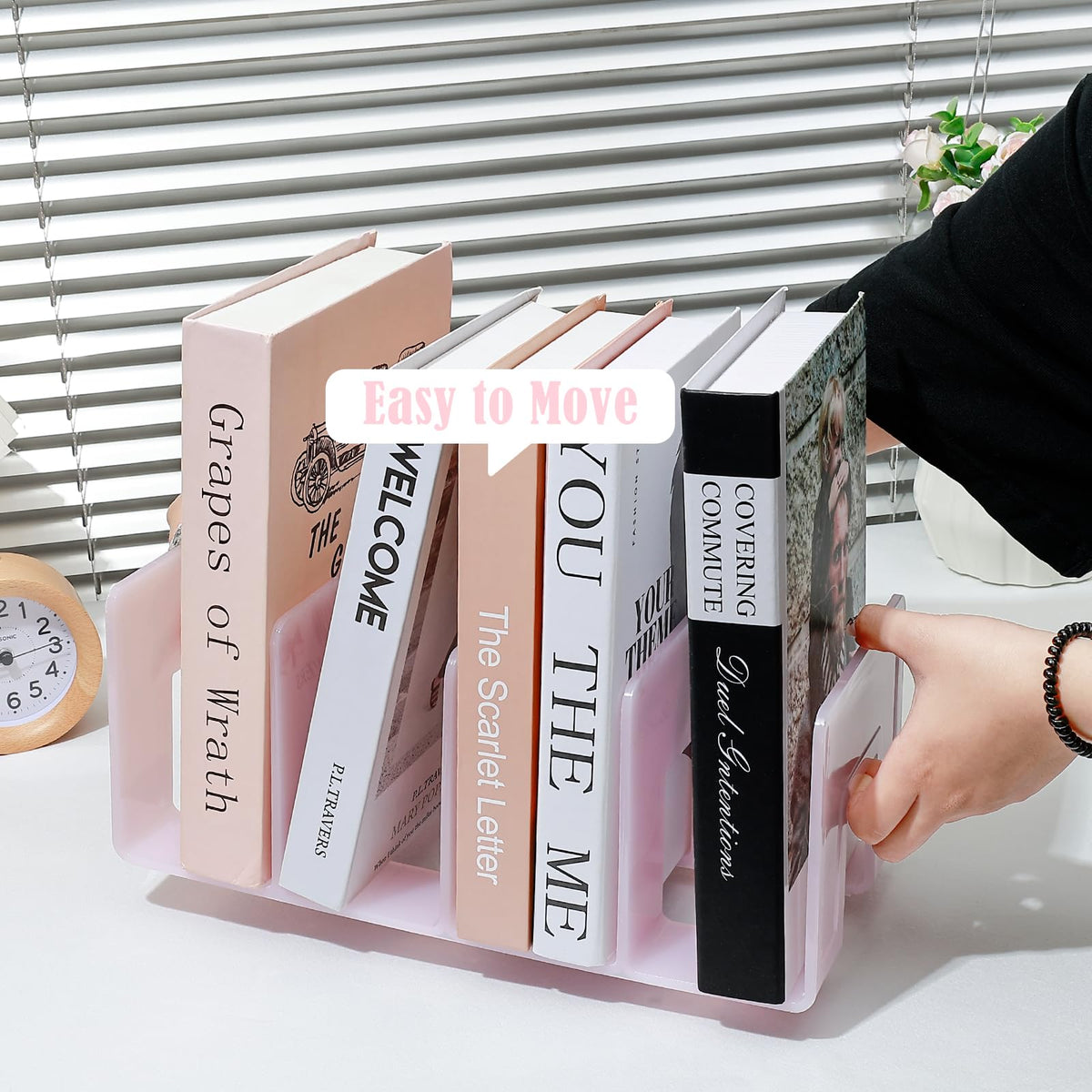 BAYTORY 2Pcs Acrylic File Holder Purse Organizer, Sturdy Desktop File Sorter Organizer, Binder Shelf for Office Desk Kitchen Shelf Closet (Pink)