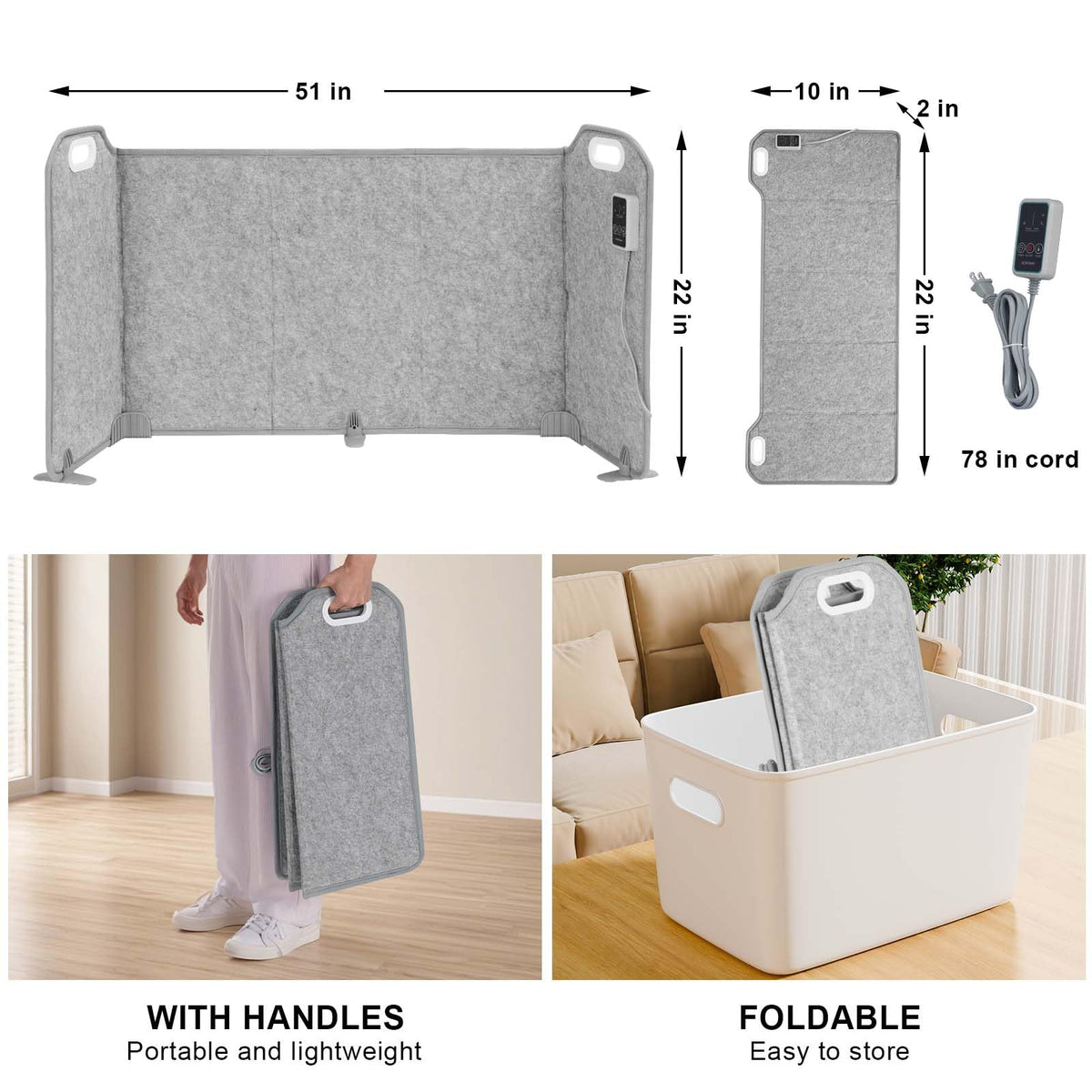 Foldable Under Desk Heater with Blanket, 5-Fold Plus Size, 8 Levels High Temperature Version Leg Foot Warmer, 1-9H Timer, Digital Display, No Odor Safe Portable Electric Space Heater for Office Home