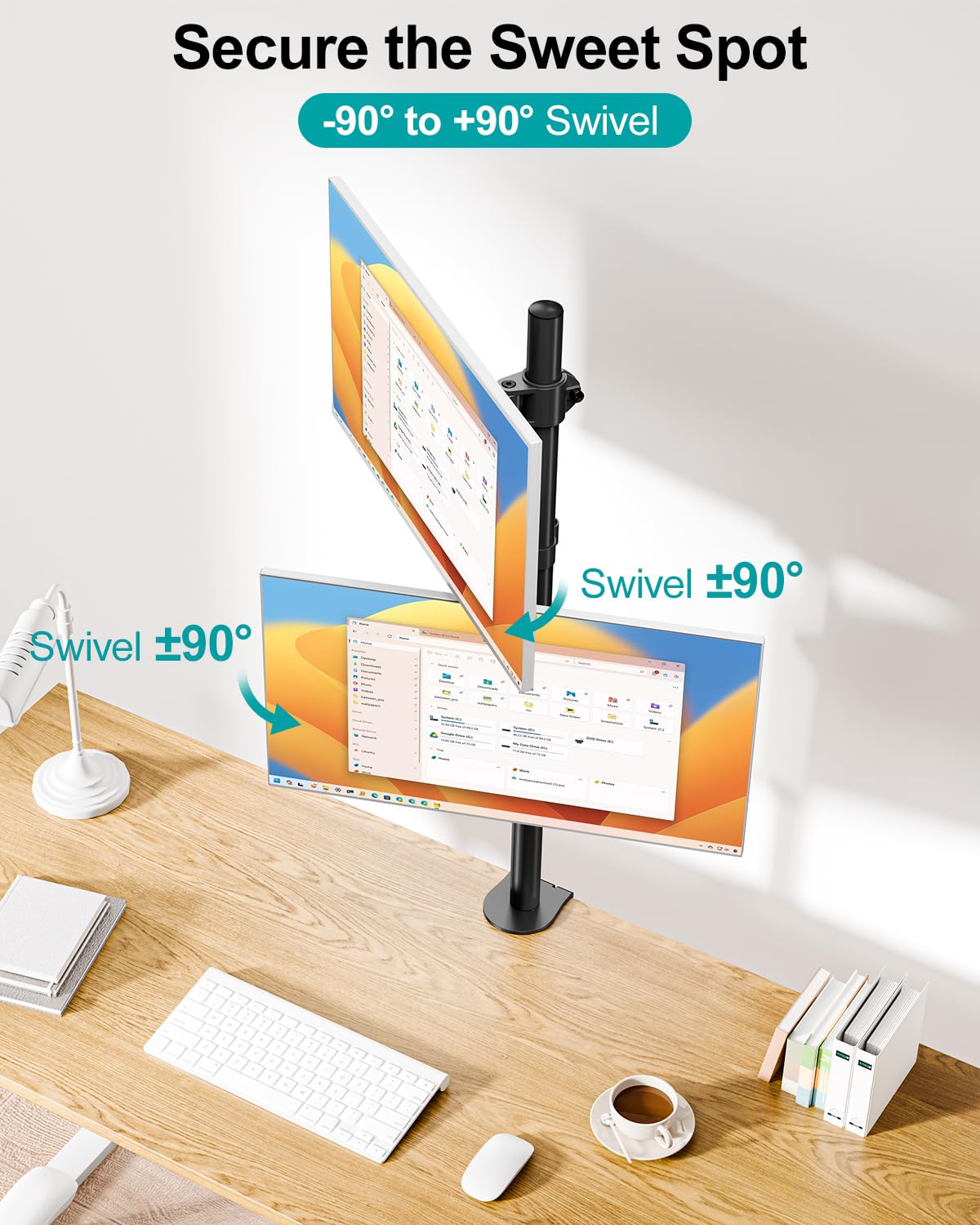 MOUNT PRO Vertical Dual Monitor Stand, Stacked Monitor Mount for 2 Monitors Up to 32 inches, Computer Monitor Arm with Swivel, Tilt, Height Adjustable, Each Monitor Desk Mount Holds up to 17.6 lbs