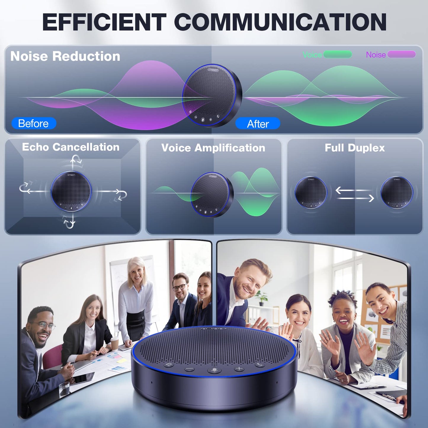 EMEET M3 Conference Speaker and Microphone, Zoom Certified Bluetooth Speakerphone with 4 AI Mics 360° Voice Pickup, 18H Talk Time, USB 2.0&Bluetooth 5.0 with Daisy Chain for 20 People for Zoom Teams