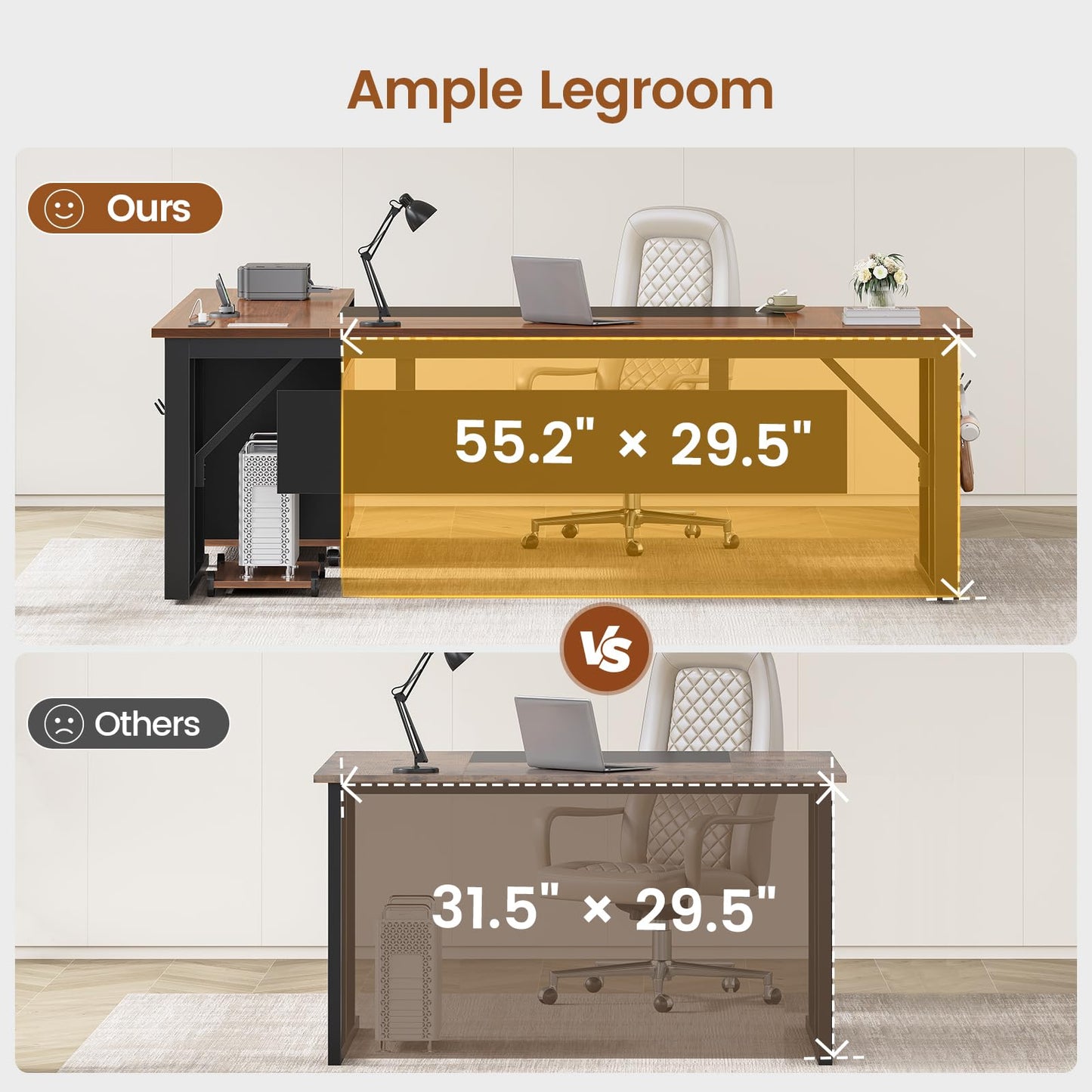 SEDETA 71" Executive Desk with Rolling File Cabinet, Large Office Desk with Drawers, L Shaped Computer Desk with Power Outlets, CPU Stand, Pegboard and Storage Shelves, Brown