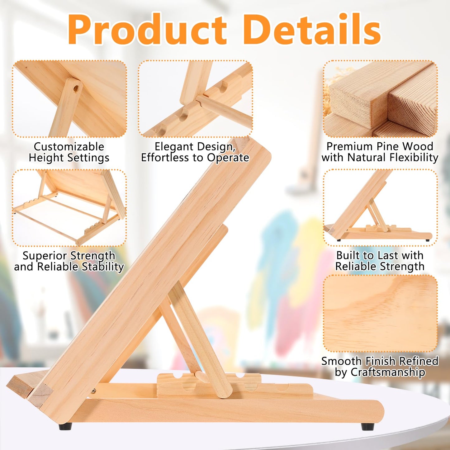 2PCS Tabletop Easel for Painting 17.7"x11.8" Adjustable Angle Portable Easel Tabletop Wooden Easel Stand for Canvas Book Artwords Display