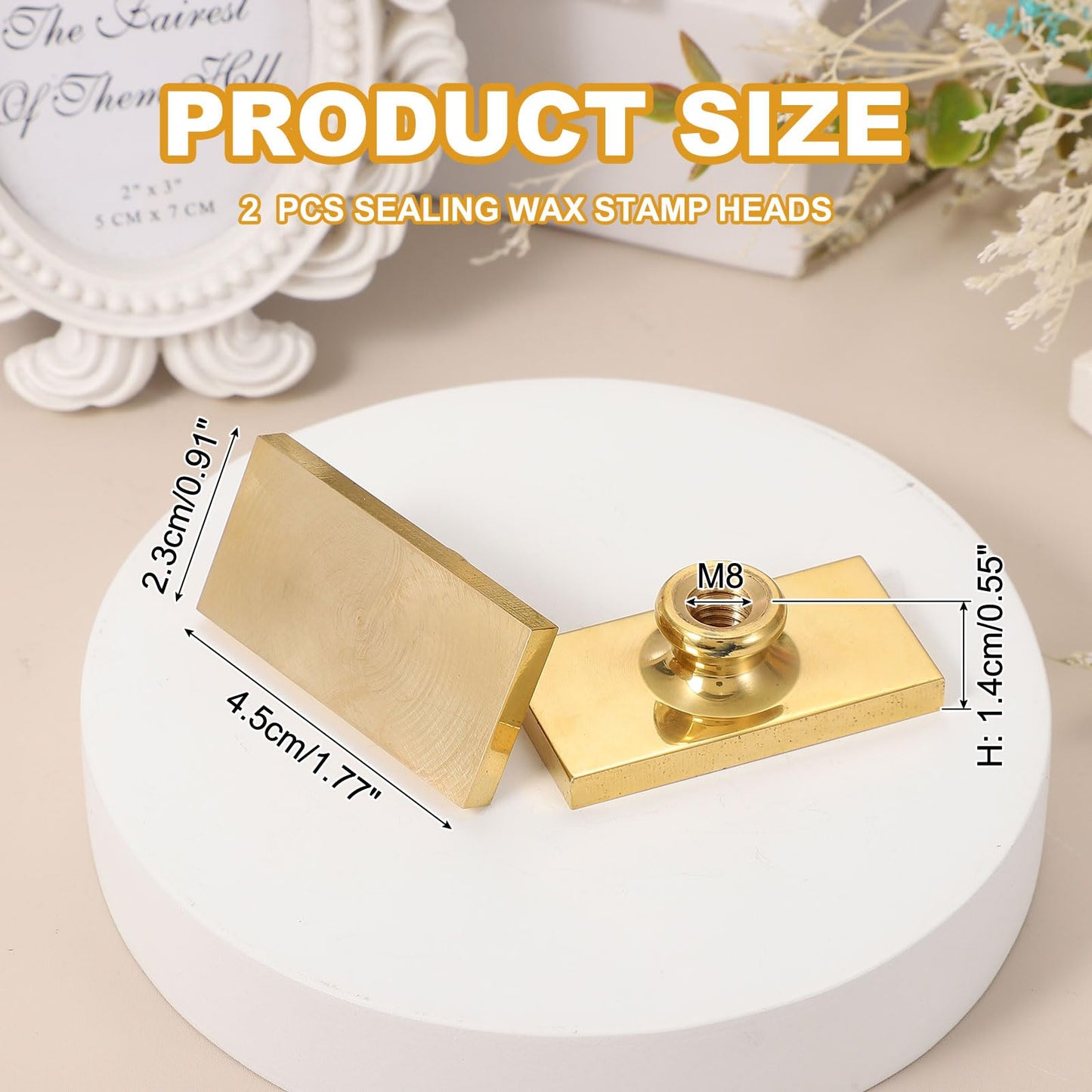 PATIKIL 1.8" Blank Wax Seal Stamp Head, 2Pcs Rectangle Brass Sealing Wax Stamp Heads for DIY Card Making Envelope Sealing Wedding Invitation Crafting, Gold Tone