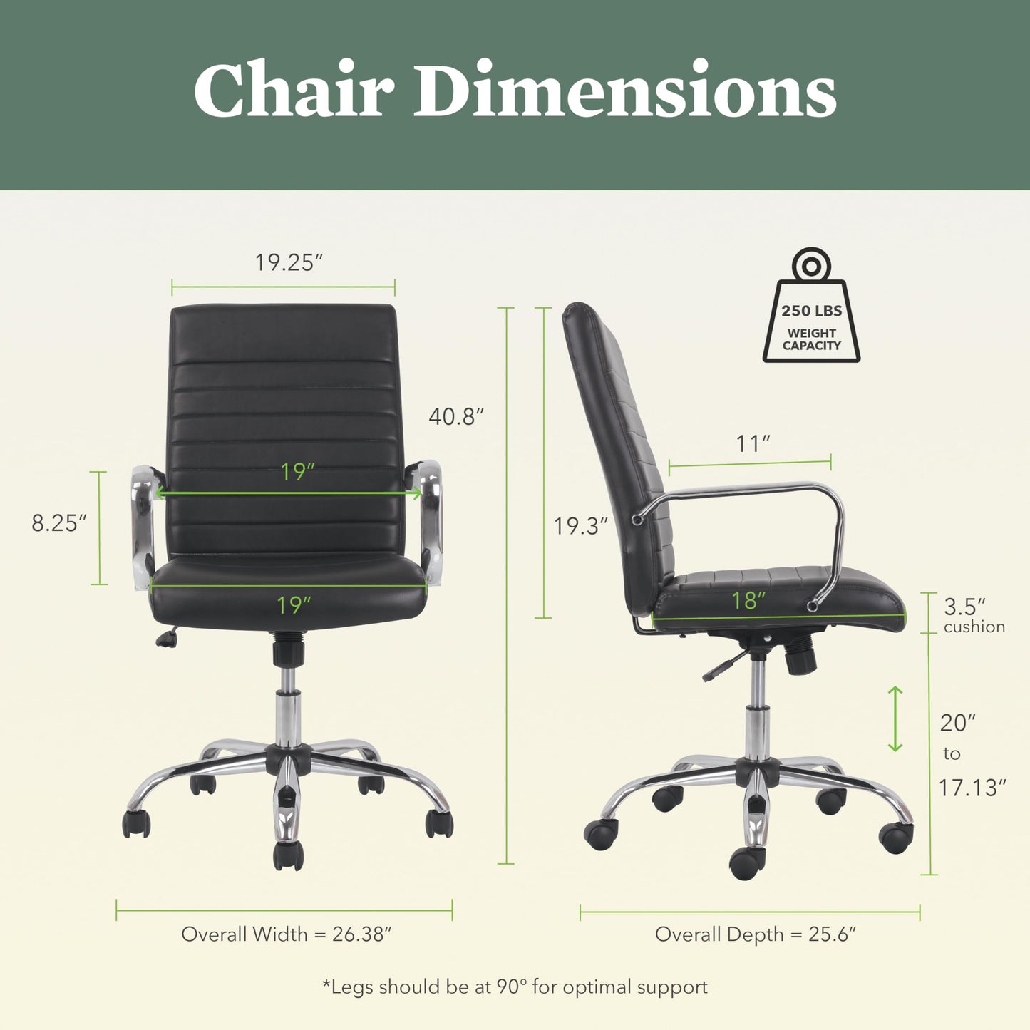 HON Sadie Executive Chair, Ergonomic Leather Office Chair with Chrome Arms and Back Support, for Computers, Desks, Home Offices, 360 Swivel, Black