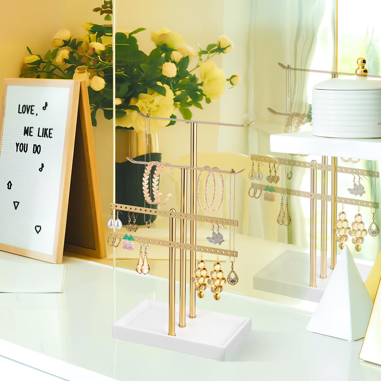 WRITWAA Jewelry Storage Rack Multi-Tier Jewelry Organizer Stand with Tray for Necklaces Earrings Rings Bracelets Desktop Display Holder for Home Vanity