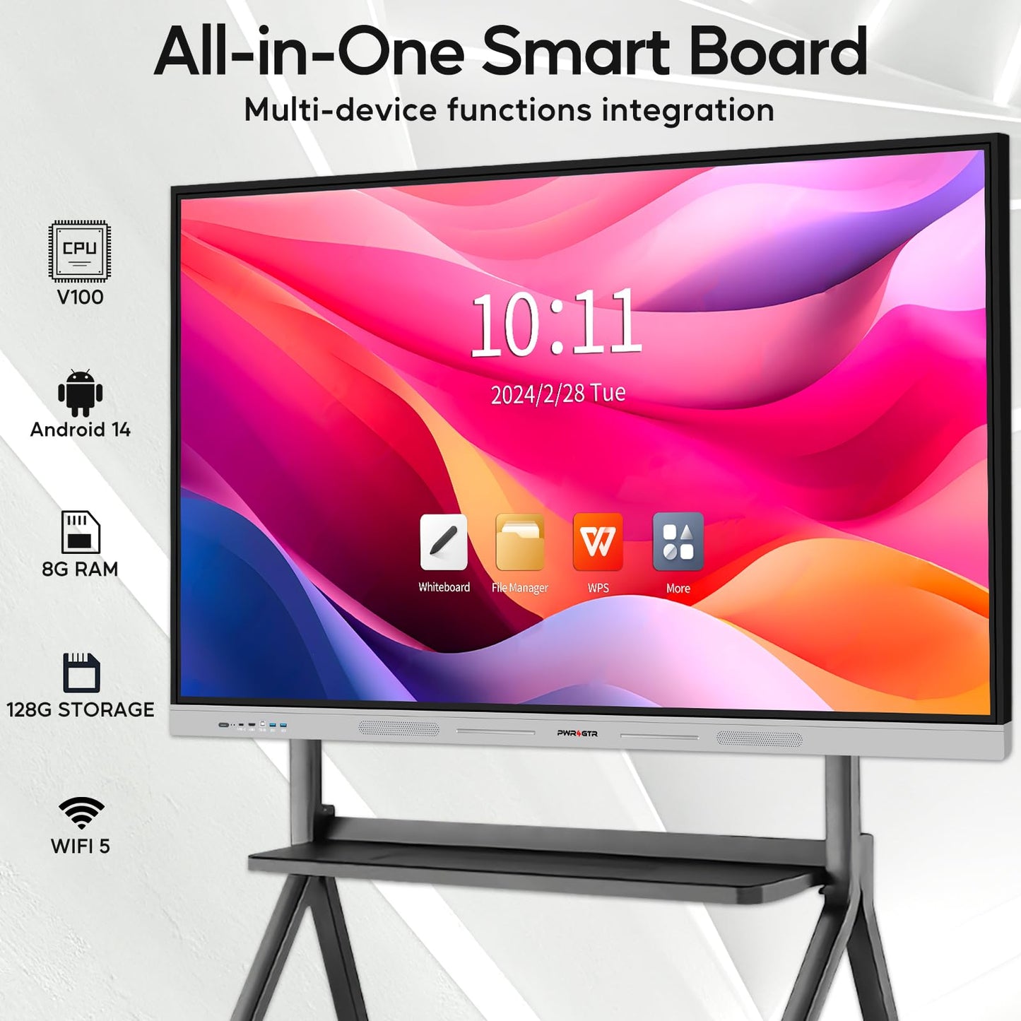 PWR4GTR Smart Board | 55" Interactive Whiteboard | 4K UHD | Android 14 | 8+128GB | Digital Whiteboard, Electronic White Board for Classroom Home Office | Wall Mount Included