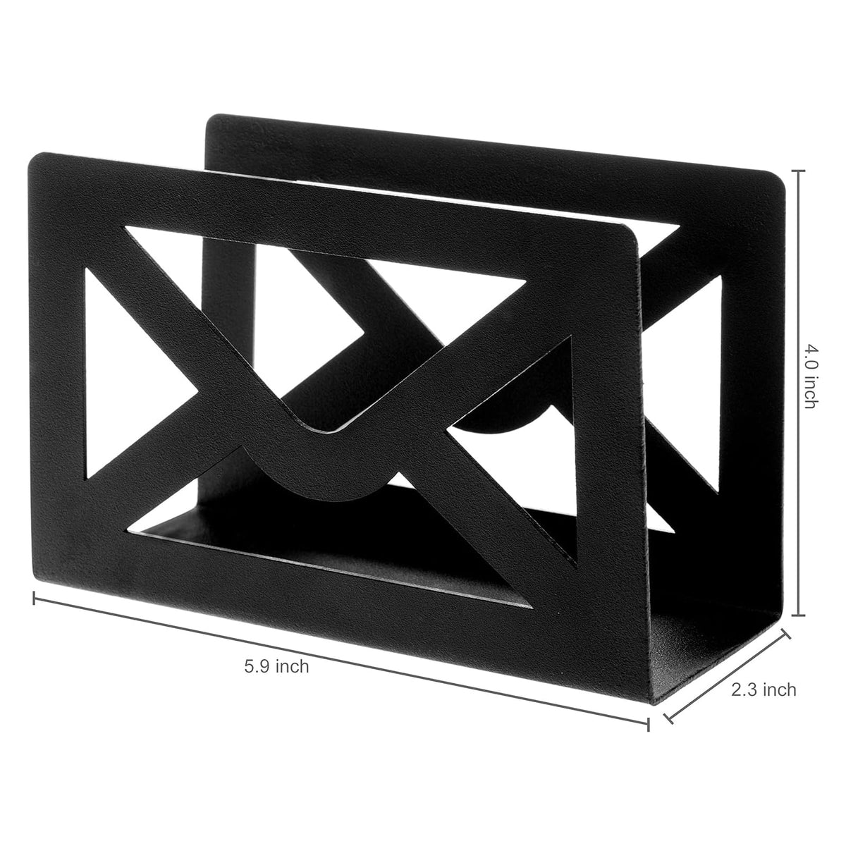 MyGift Black Metal Desktop Mail Holder with Cutout Envelope Design Home and Office Desk Letter Organizer