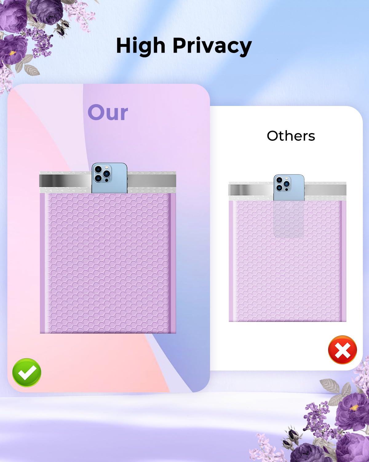 Metronic Bubble Mailers 8.5 x 12 Inch 40 Pack Light Purple Usable Size 8.5x11 Bubble Mailer Waterproof Padded Envelopes for Packaging, Mailing, Shipping, Lavender Bulk