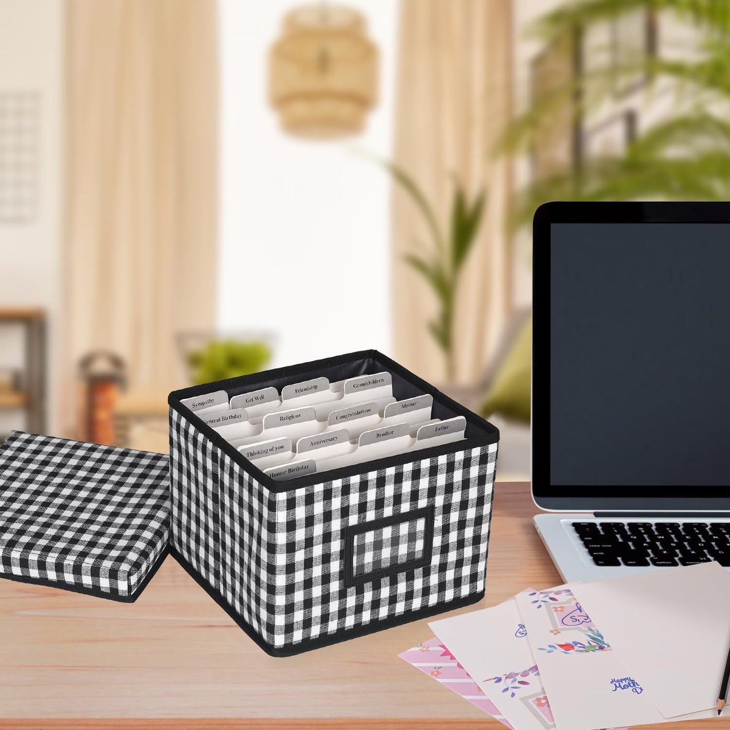 Lukeline Greeting Card Organizer and Storage Box with 15 Adjustable Dividers, Stores 140+ Cards, Suitable for Storing Greeting Cards, Envelopes, Stickers, Photos, Notecards and More