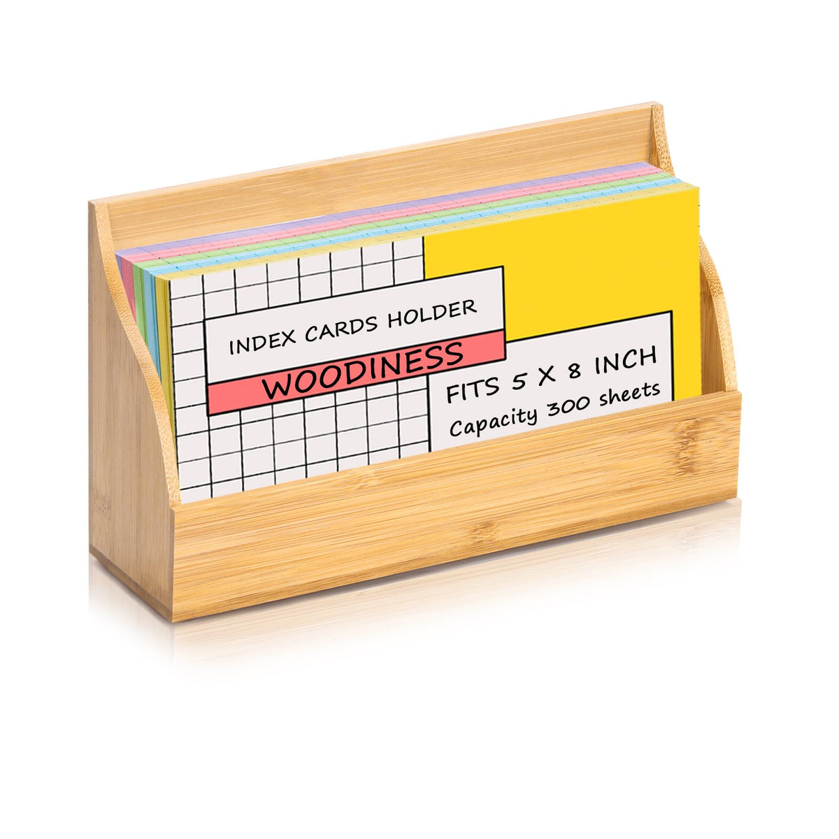 5x8 Inch Index Card Stand Wooden Index Cards Holder Notecard Box Postcard Display Stand Flash Cards Organizer Business Card Display Rack for Desk Office Supplies Capacity 300 Sheets