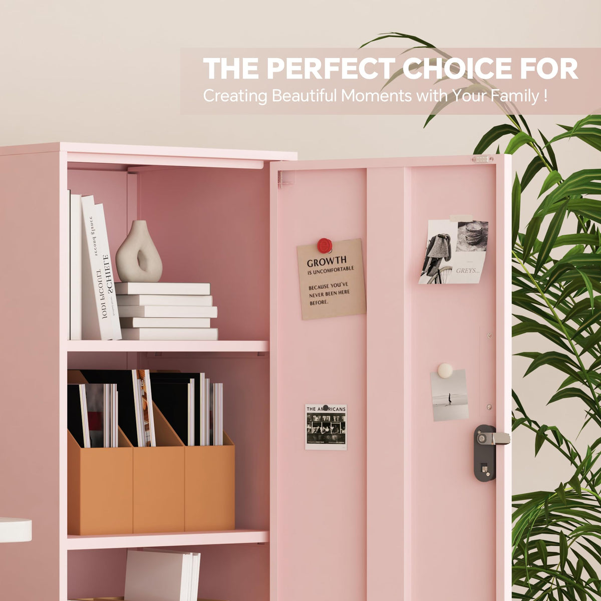 Steehoom Metal Locker Cabinet with Lock Single Door Bathroom Storage Cabinet Changing Room Locker for Home, Office, School, Gym, Garage (Pink, 15.75" D x 15.75" W x 49.21" H)