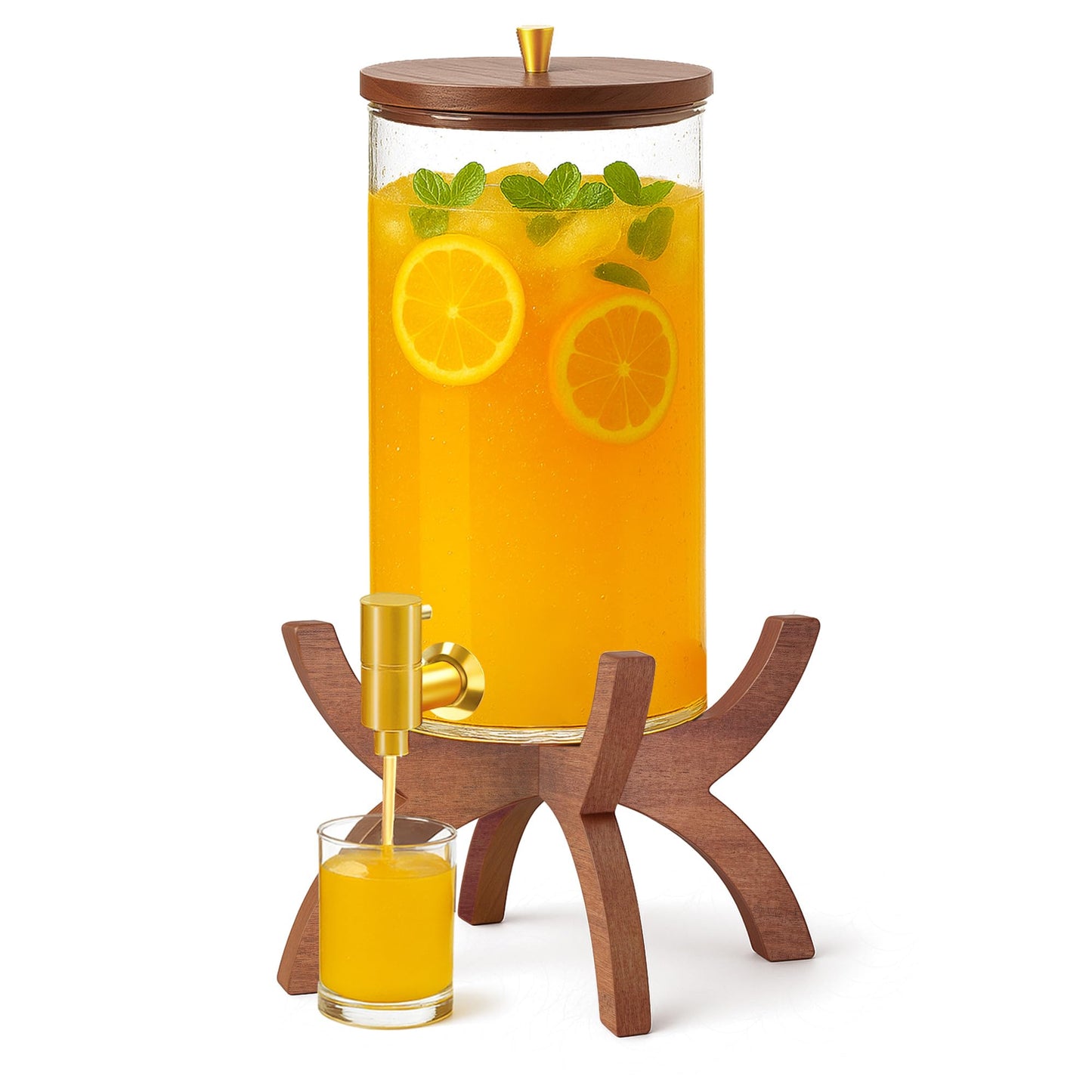 VERSSURE Glass Drink Dispenser,1.5 Gallon Beverage Dispenser with Stand,Lemonade Dispenser with Stainless Steel Faucet,Drink Dispensers for Parties, Bars and Home (Cross Stand)