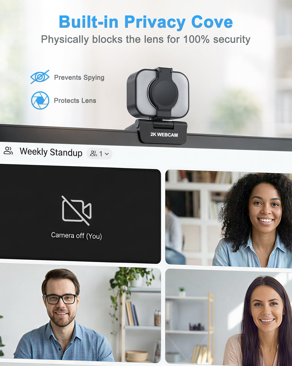 Atatat 2K Webcam for PC with Microphone & Light & Privacy Cover, Web Camera for Desktop/Laptop/Monitor/Mac, Autofocus USB Computer Camera for Zoom/Skype/Teams/Video Calling/Meeting/Streaming