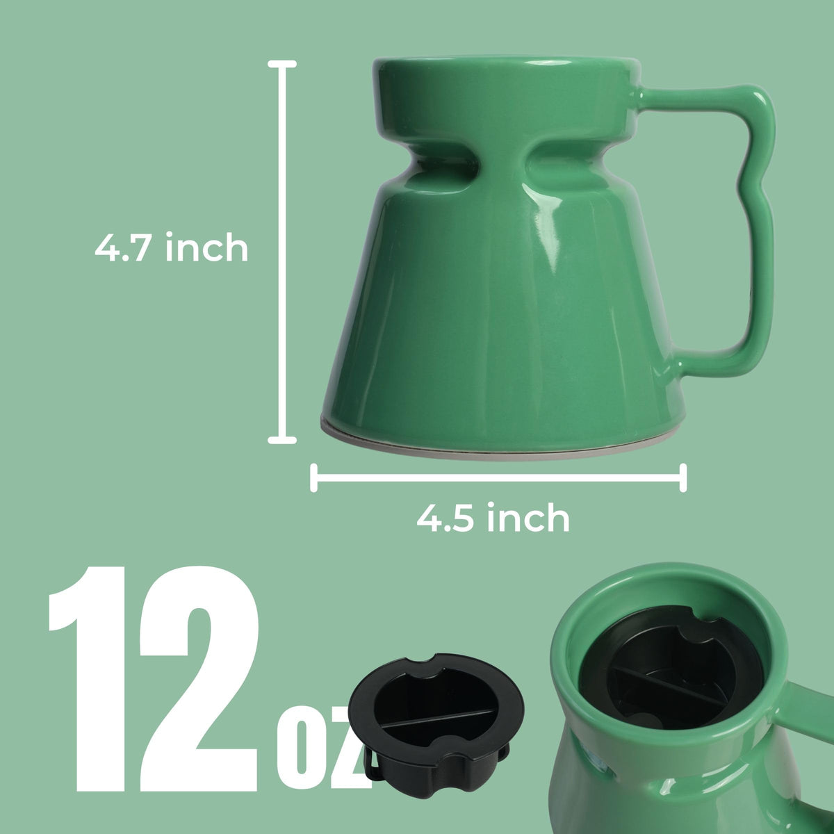 Wide Bottom Handmade Coffee Mug, Tip-Proof Ceramic Mug with Weighted Non-Slip Base, Stable Desk & Travel Mug for Office, RV & Boat, Retro Sci-Fi Design, Unique Appreciation Gift
