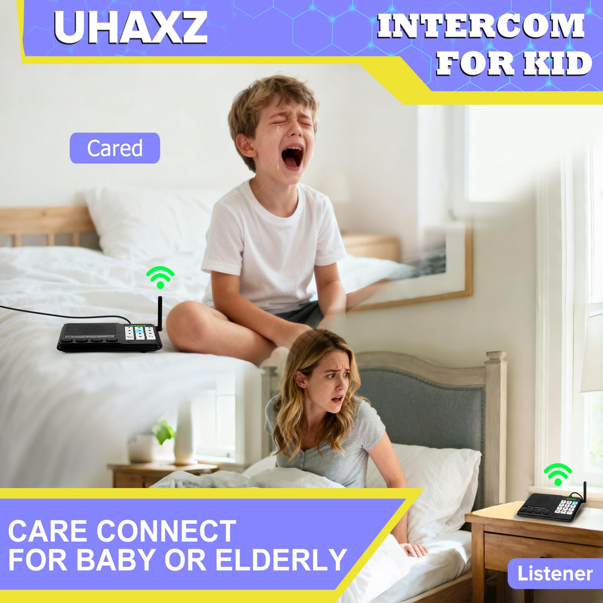 UHAXZ Intercoms Wireless for Home, Long Range Wireless Intercom 6000ft, Intercoms for Home with Group Call, Clear Sound, 8 Volume Levels Intercom System for House Business Office Elderly(2 Packs)