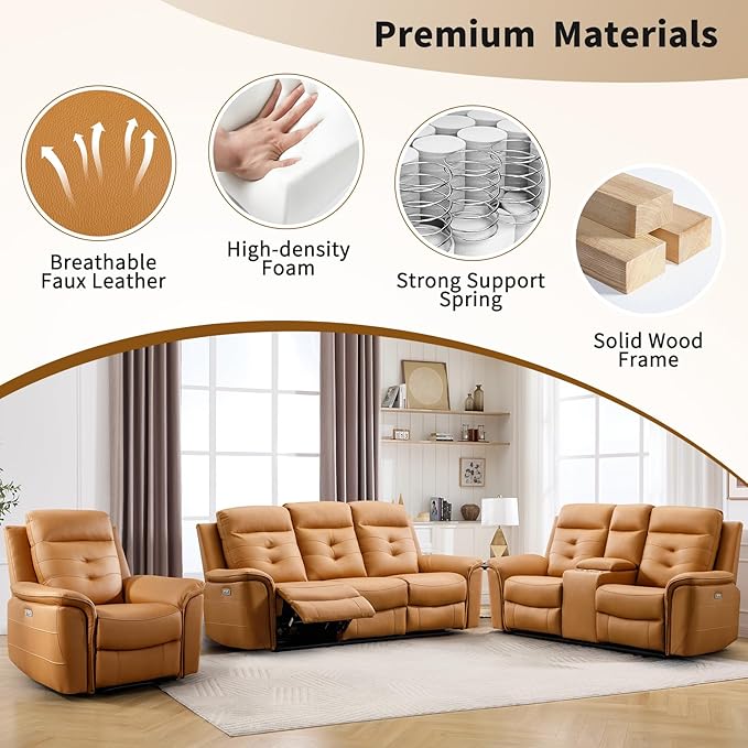 ANJ 2-Piece Oversied Faux Leather Power Recliner Sofa Set