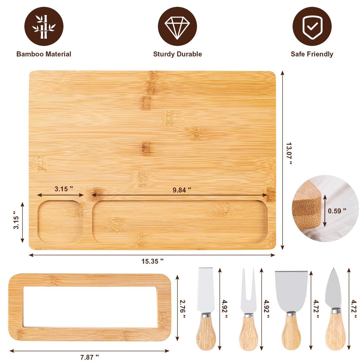 Cheese Board with Complete 4-Piece Knife Set – Perfect for Charcuterie Boards Set & Cheese Platter, and House Warming Gifts New Home, Wedding Gifts for Couple, Bridal Shower Christmas Board (Single)