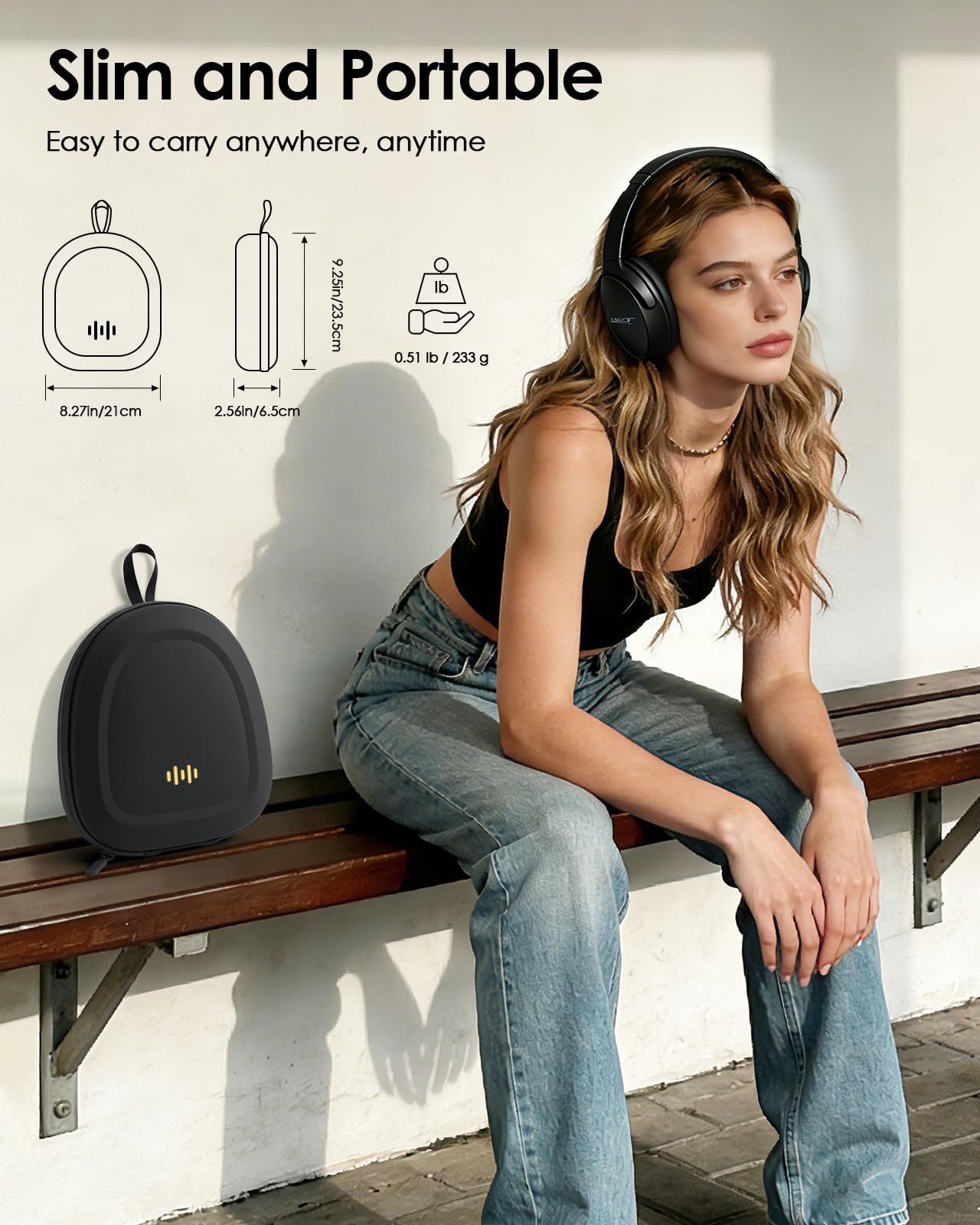 Headphone Hard Case Replacement for Bose QuietComfort/Sony WH-CH/JBL/Soundcore Anker Over-Ear Headphones, Super-Slim Upgrade PU Universal Portable Travel Organizer Bag (Black)