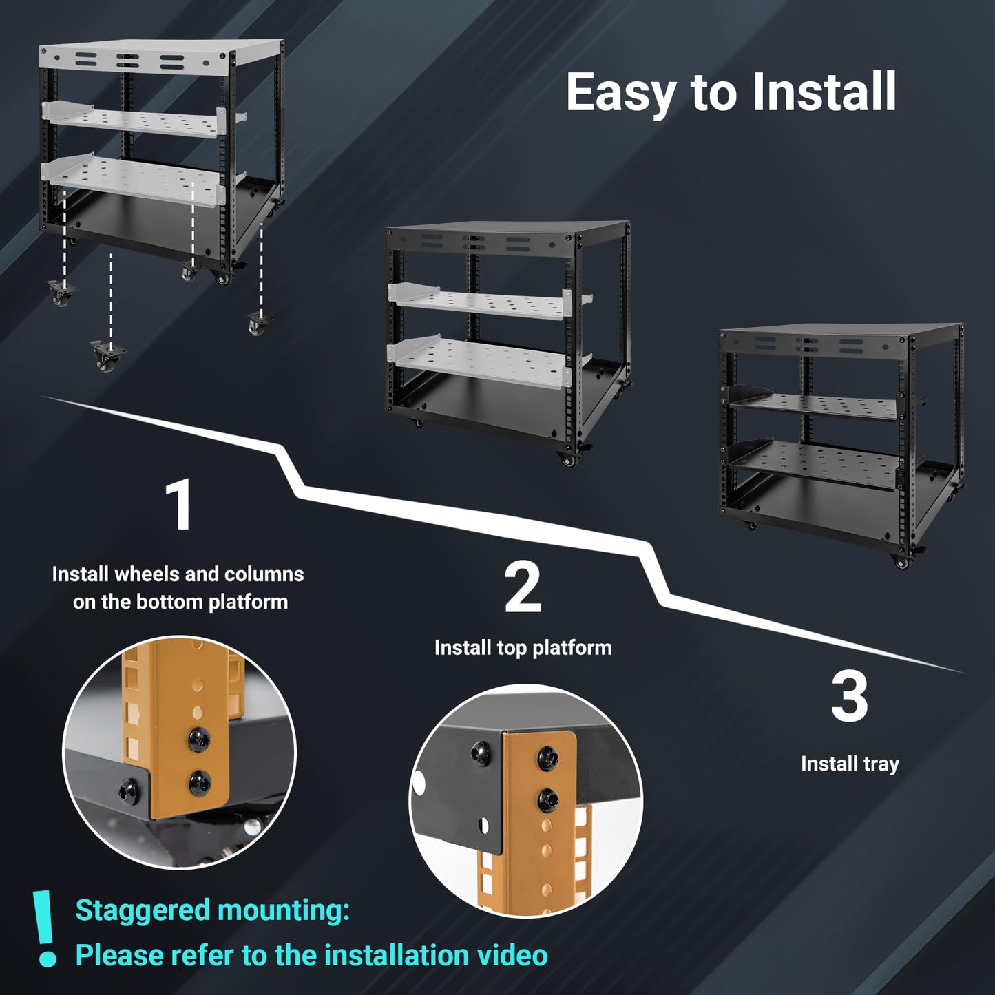 Eastrexon Upgraded 10U Server Rack - 19.7”L x 18.8”W x 23.4”H Open Frame Network Rack, Wall-Mountable & Freestanding with 4 Swivel Casters & 2 Shelves, for Computer/Data/IT/Stereo Equipment, New Model