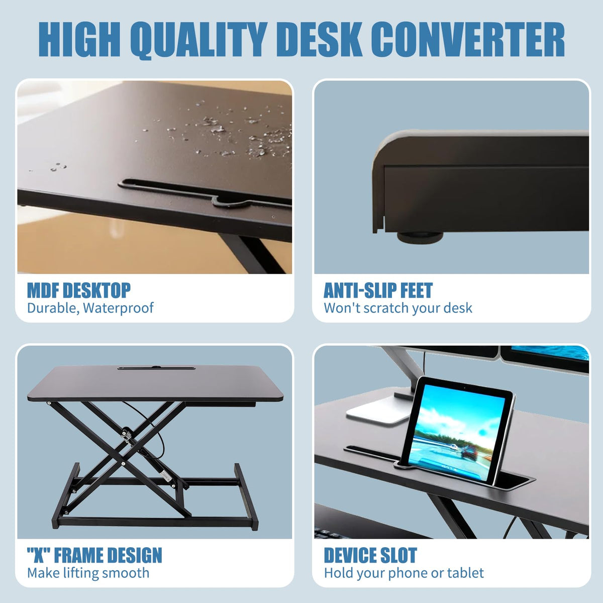 KYDEVO Standing Desk Converter, Height Adjustable Sit to Stand Riser, Dual Monitor and Laptop Workstation with Wide Keyboard Tray, Desk Lifter for Home Office