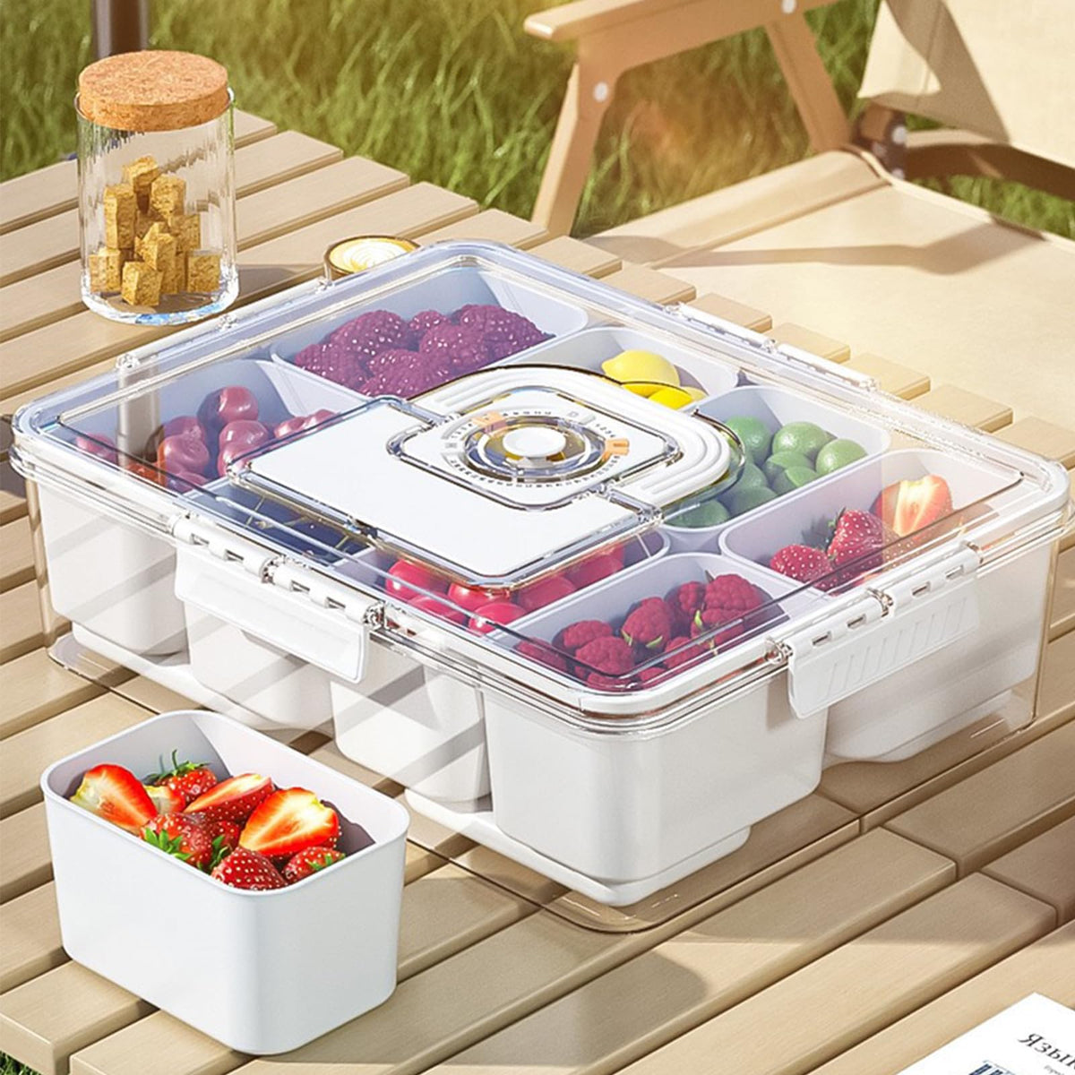 Bivpreom Snackle Box Container With Ice Pack，Chilled Serving Tray，Snackle Box With Ice Pack & Lid & 8 Compartments