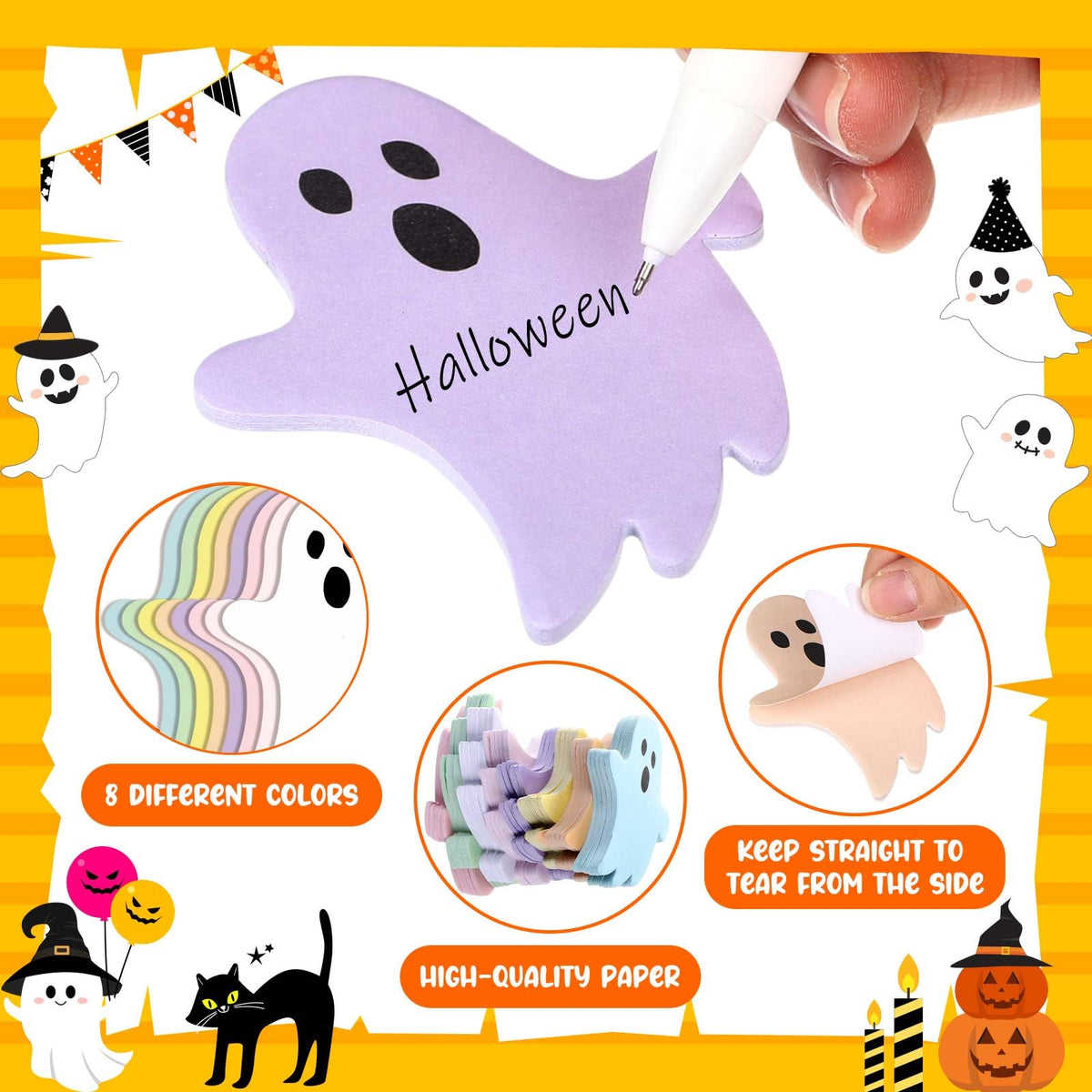 Ctosree 40 Pack Halloween Ghost Sticky Notes 8 Pastel Color Cute Sticky Notes Self-Adhesive 3.15 x 2.6 Inch Kawaii Ghost Memo Note Pads Halloween Stationery for Office Home Gift
