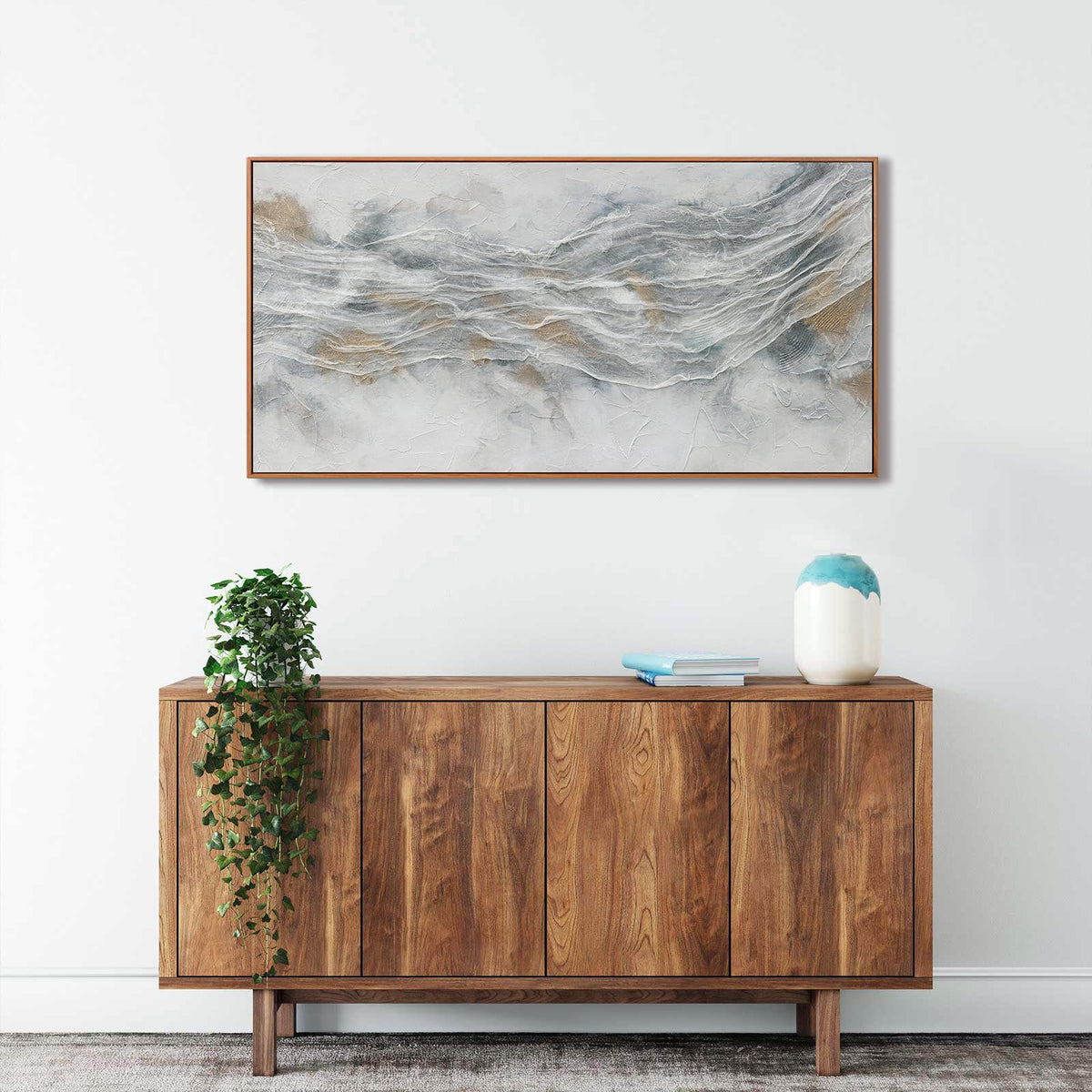 Abstract Wall Art Framed Ready To Hang Home Decor Artwork Simple Modern Art Pieces With Gold And Gray Textures Wall Art Prints Canvas Painting Small Size For Living Room Bedroom Office Decoration 20"X 40"