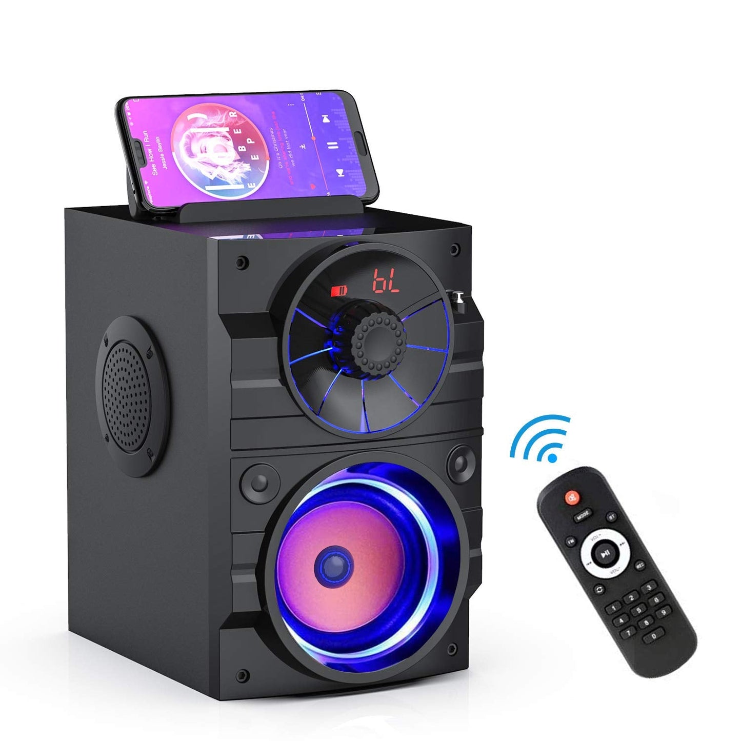 Aesackir Portable Big Bluetooth Speakers with Light, Wireless with Subwoofer, FM Radio, LED Lights, EQ, Booming Bass, Bluetooth 4.2 Stereo Loud Outdoor/Indoor Retro, for Home, Camping, Travel, Black