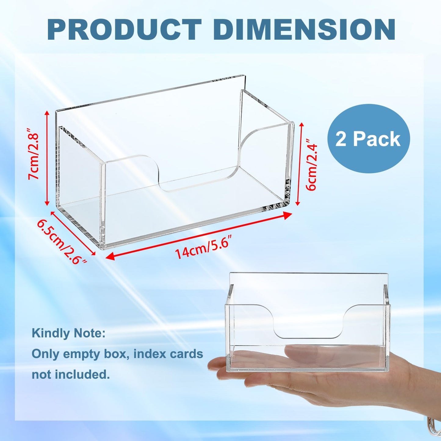 BTSKY 2 Pack Acrylic Index Card Holder Display Stand - 3X5 Inch Notecard Box Recipe Organizer, Clear Index Card Case for Office Desk Recipe Notecard Storage Box, Photo Holder Organizer
