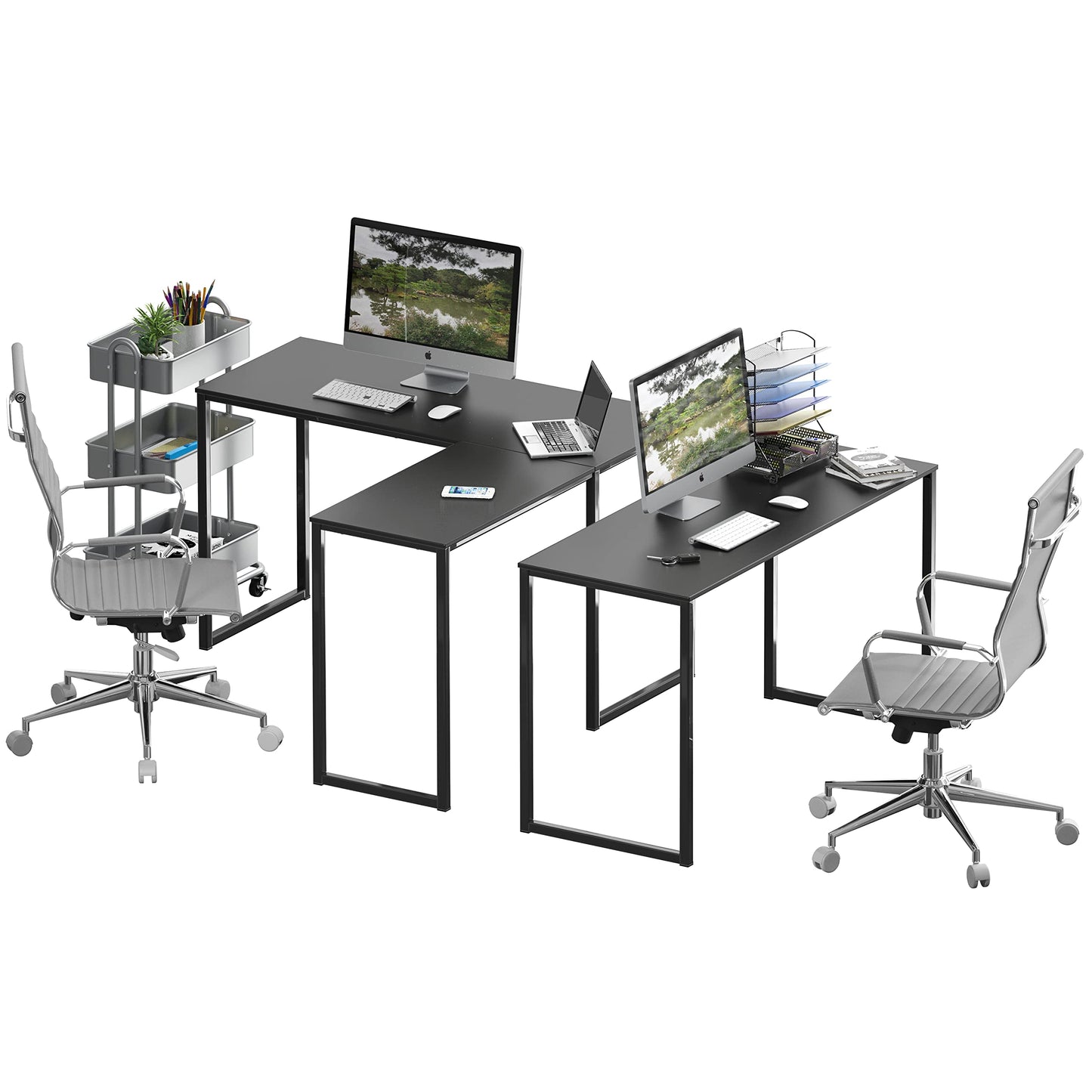 SHW Mission 48 x 48 Inches L-Shape Home Office Computer Desk, Black