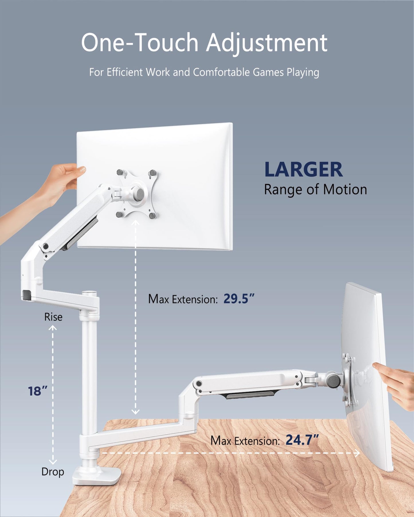 Ergounion Premium Dual Monitor Stand for Desk, High-Grade Aluminum Stacked Monitor Arm with Heavy-Duty Mechanical Spring, Adjustable Vertical Double Monitor Mount for 13-40 inch Screens, White