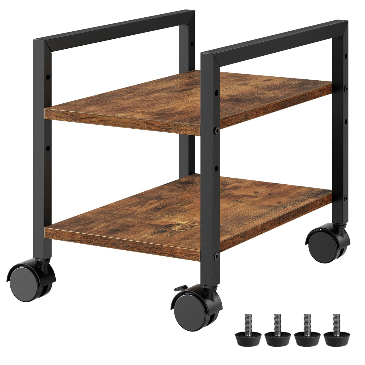 HOOBRO PC Stand, 2-Tier PC Tower Stand Fits Most Computer Towers, CPU Holder for Floor, Height Adjustable, CPU Stand with Wheels Under Desk, for Home Office, Rustic Brown and Black BF11CJ01
