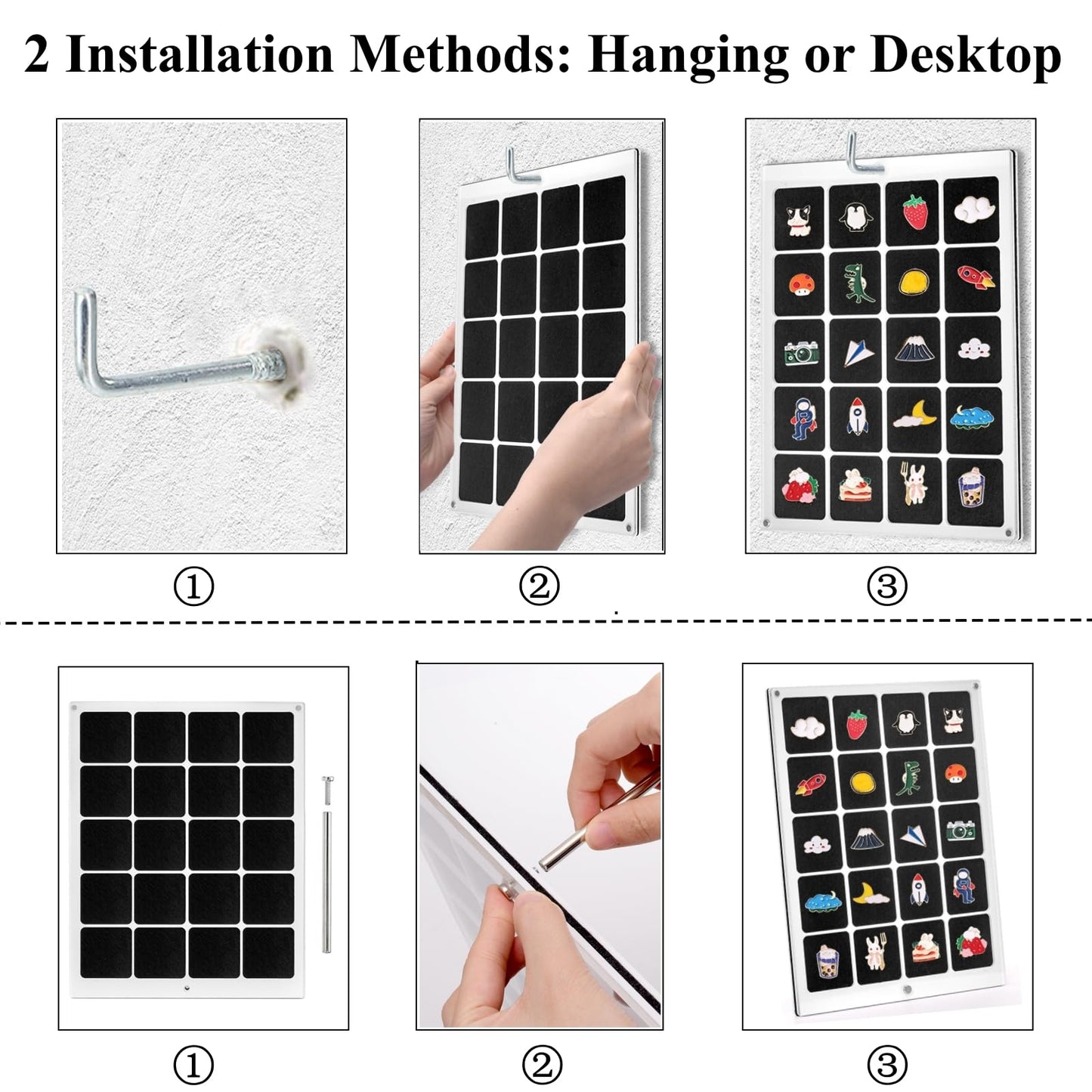 Peohud Acrylic Enamel Pin Display Board, 20 Grids Dust-Free Pin Collection Organizer, Clear Table Top and Wall Pin Holder Case for Jewelry Pins, Pin Gift, Pin Enthusiast