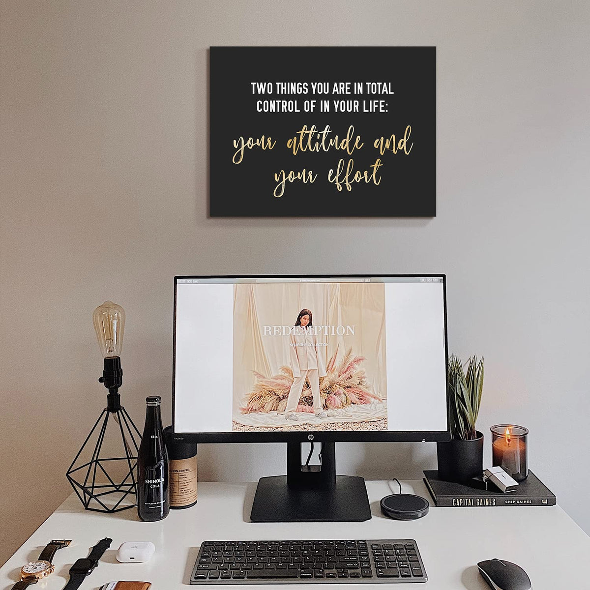 WOWGOOMO Entrepreneur Motivational Canvas Wall Art Inspirational Quotes Wall Art Control Your Attitude and Effert Canvas Print Framed for Home Office Workplace Classroom Bedroom Wall Decor 12"x16"