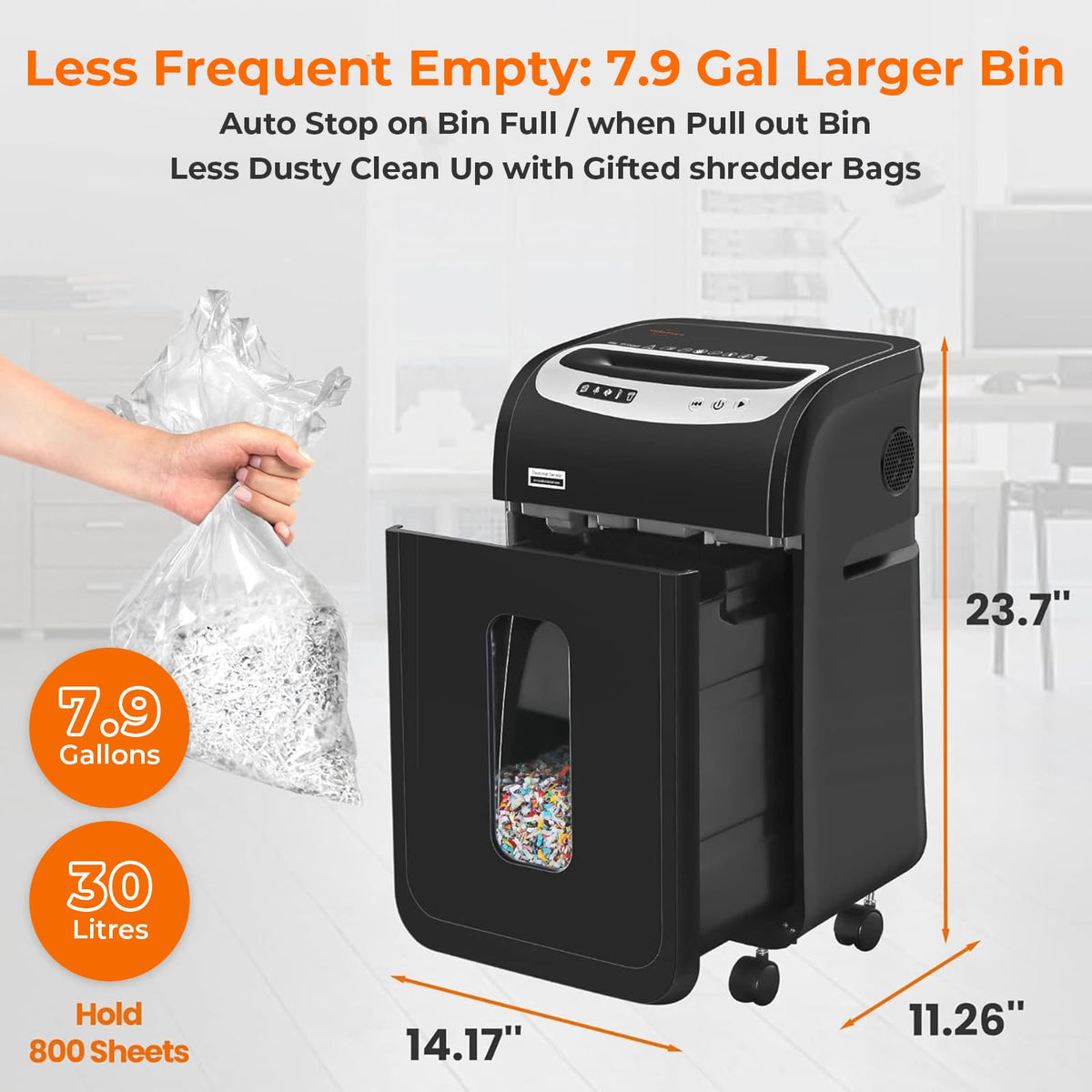 VidaTeco 18-Sheet Paper Shredder for Home Office Heavy Duty with 60 Mins Running Micro Cut, US Patented Cutter, Shred CD/Card with 7.9 Gal Extra Large Bin, AUTO Jam Proof(ETL)