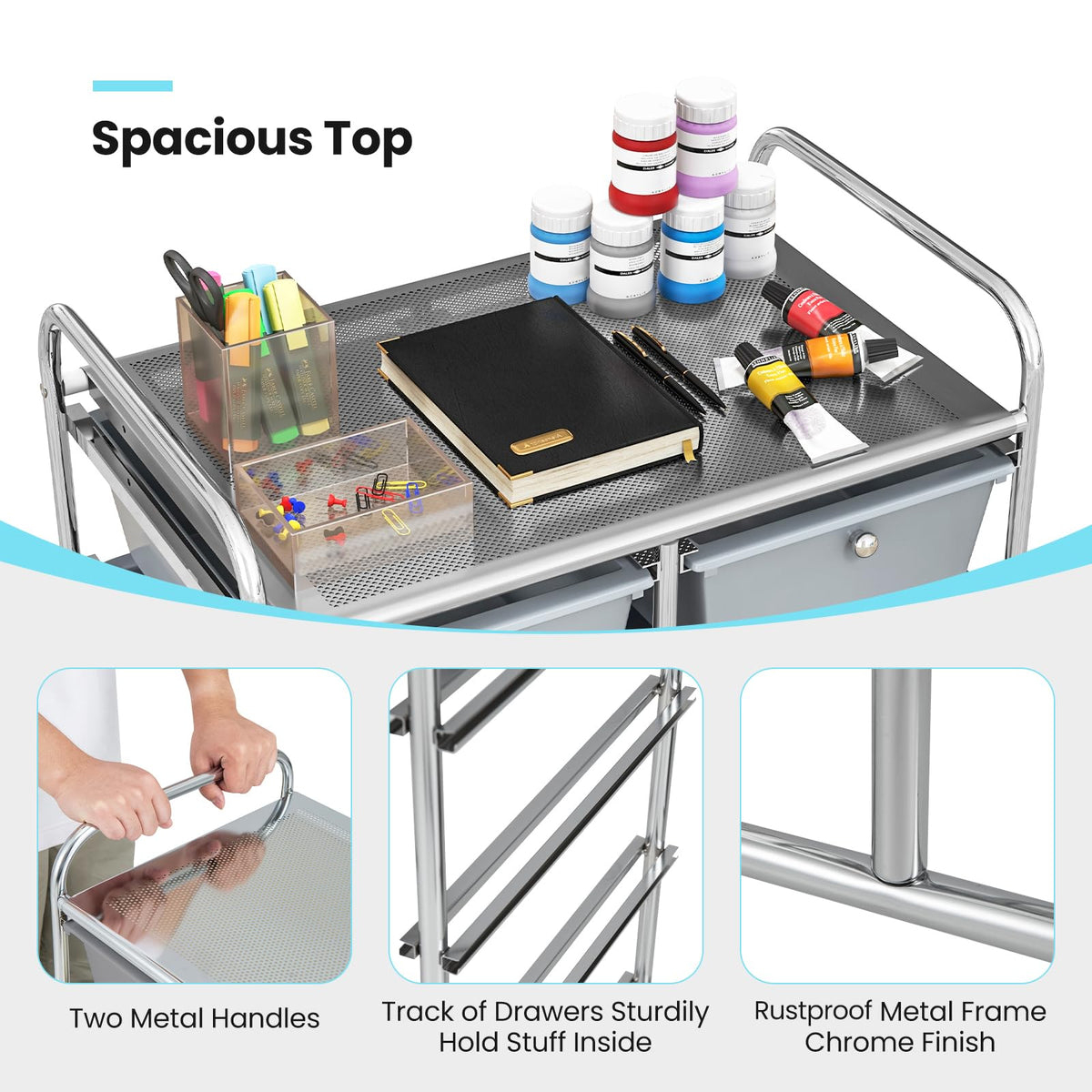 CLEEMAN 10-Drawer Rolling Cart with Drawers, Storage Cart with Universal Wheel & Metal Frame, Multipurpose Mobile Trolley Utility Cart for Makeup Kitchen Office Play Room (Gradient Black)