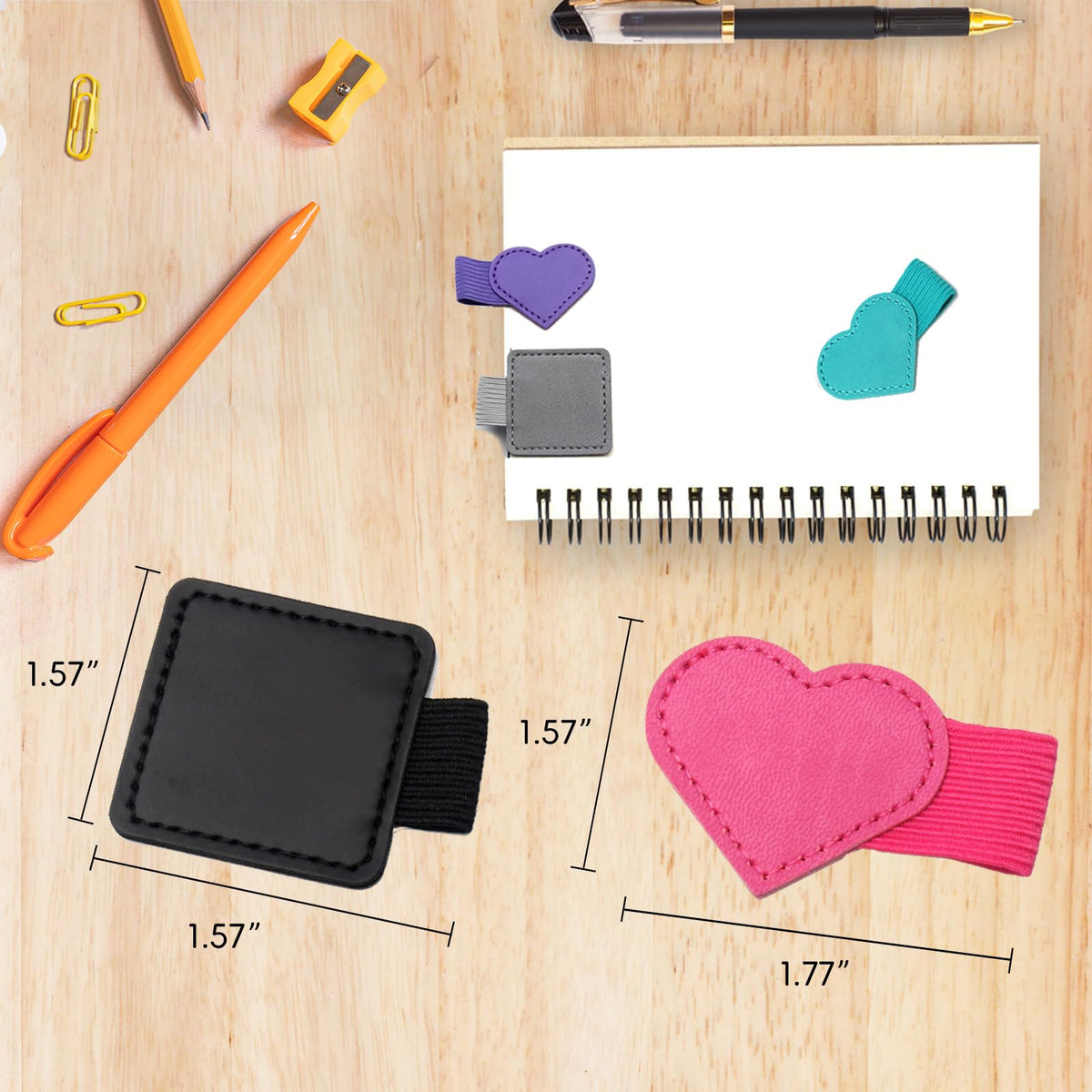 8-Pack Square & Heart Self-Adhesive Elastic Pen Loop Holders – Sticky Pen Holders for Notebook, Bible, Planner, Journal, Diary & Sketchbook – Elastic Design, 8 Colors Included
