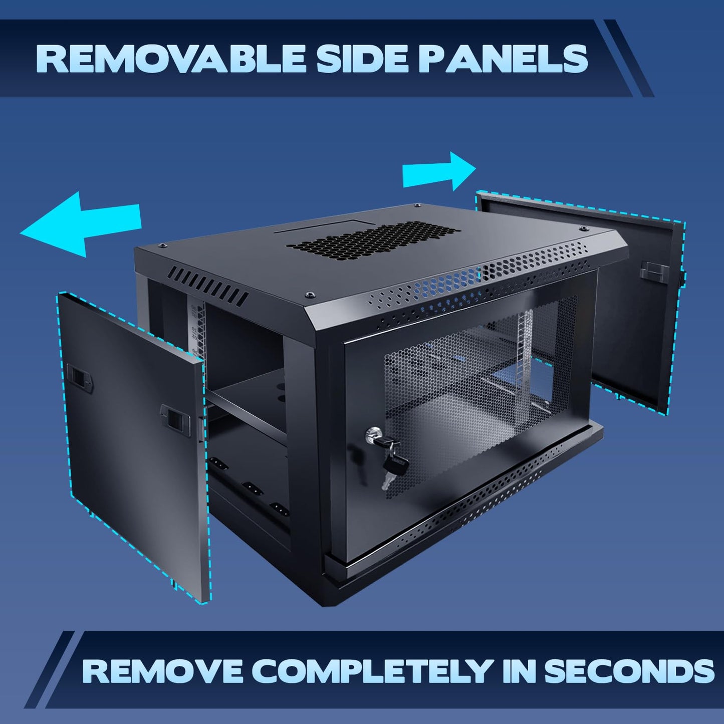6U Wall Mount Server Cabinet - Heavy Duty Network Rack Enclosure with Cooling Fan, Locking Vented Door & Removable Side Panels, 17.7 Inch Deep, for IT/AV Equipment