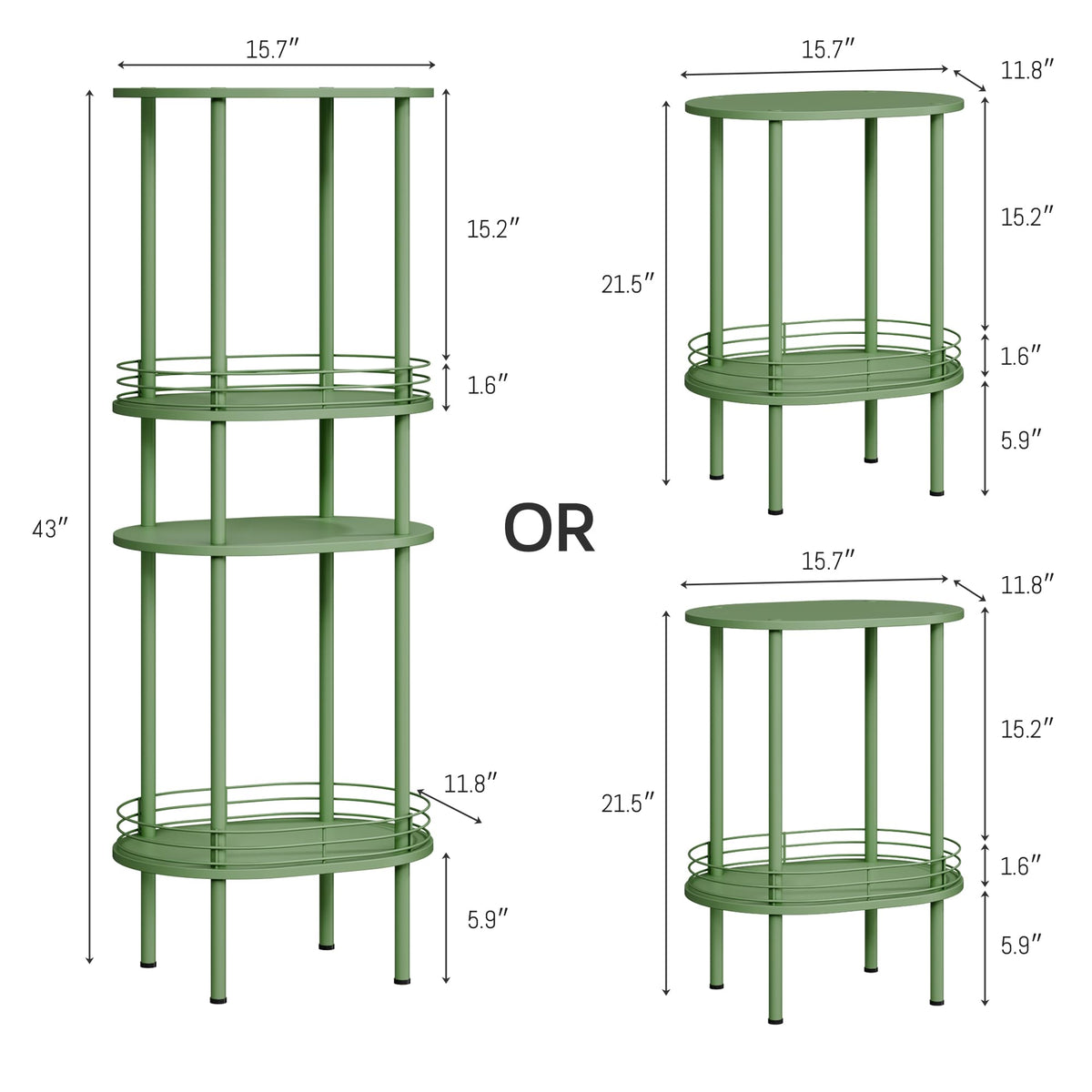 Small Modern Oval Side Table with Storage,2-Tier Side Tables Living Room,Sturdy Nightstand for Small Space - Living Room, Bedroom, Bathroom, Nursery (1PC,Green)