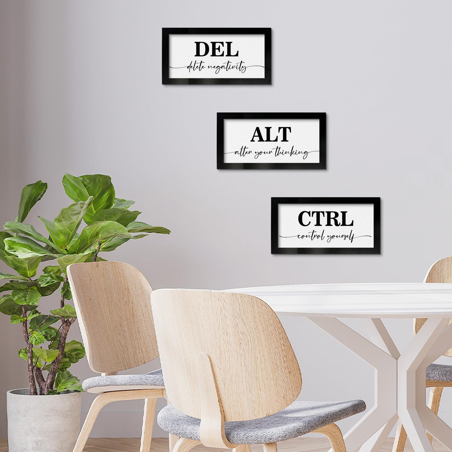 Pinetree Art Motivational Wall Art for Office Decor, CTRL ALT DEL Framed Inspirational Positive Quotes Canvas Print (black, 6"x12"x3)