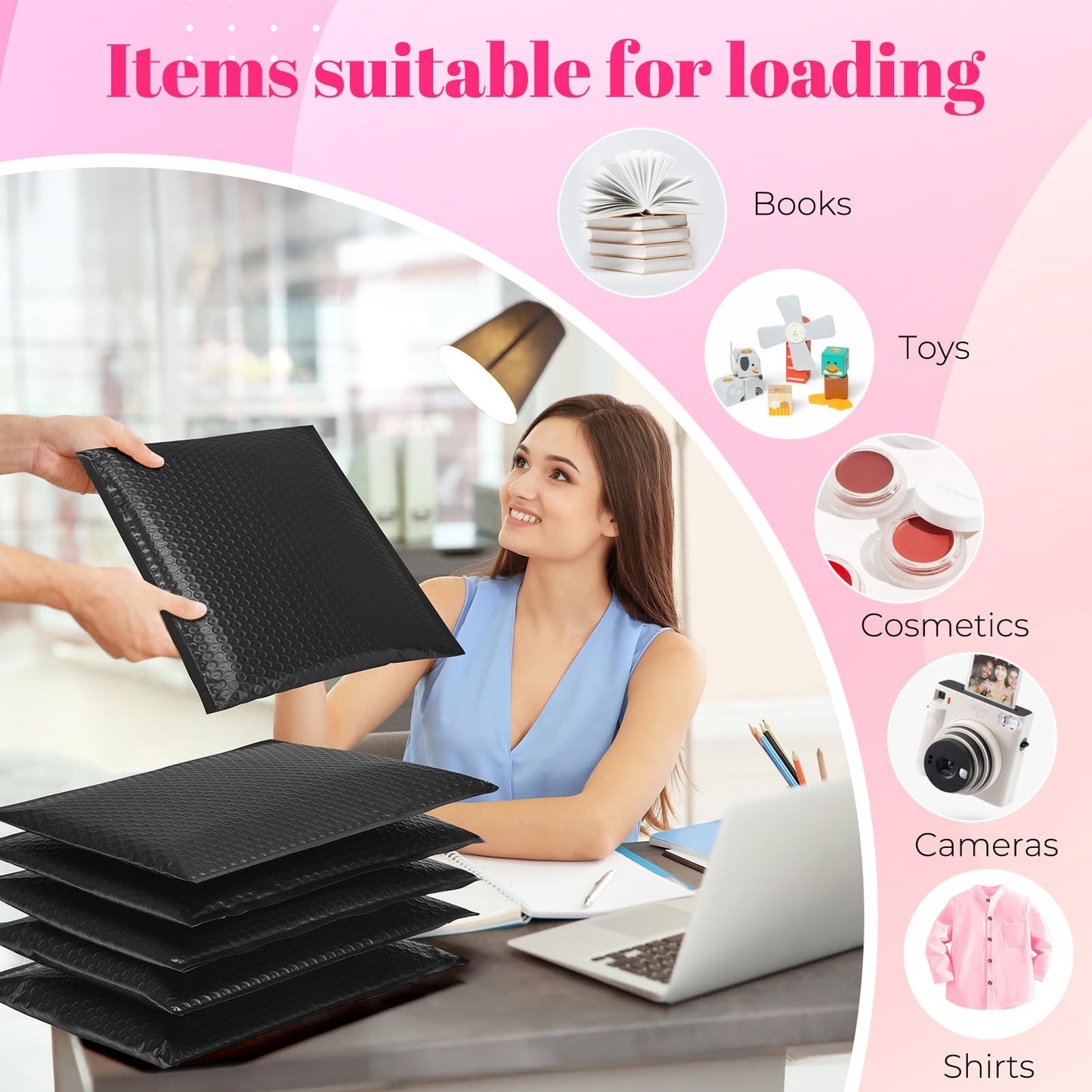 Metronic Bubble Mailer 10x13" Black 40 Pack, Poly Padded Envelopes Waterproof Shipping Bags for Clothing, Self Seal Cushioning Mailers for Shipping Books, Jewelry, Makeup Supplies