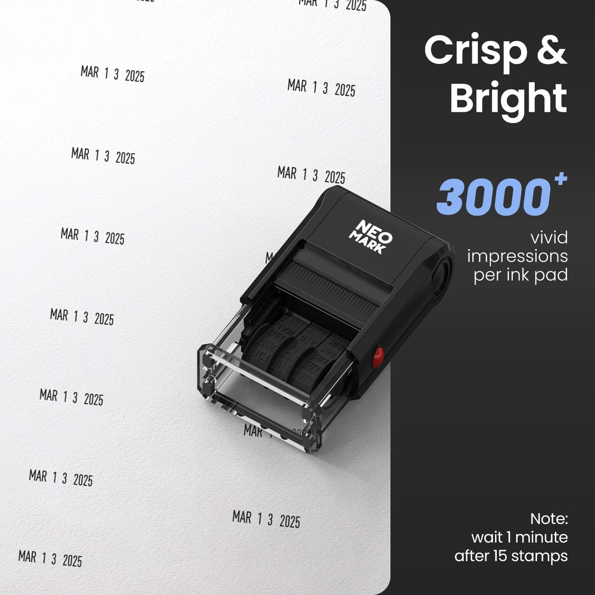 NEO MARK Self-Inking Date Stamp,12-Year Adjustable Rubber Dater, Ideal for Business, Receiving, Accounting & Expiration - with an Extra Refill Ink Pad