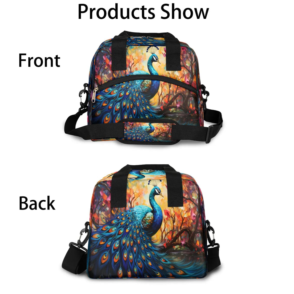 Insulated Lunch Bag Animal Peacock Lunch Box for Women Men Reusable Lunch Tote Bag with Adjustable Shoulder Belt Portable Lunchbox Cooler Bag Organizer for Office Work Picnic