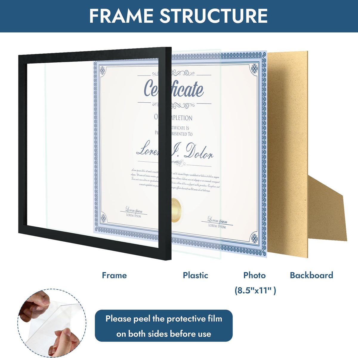 Hongkee 8.5x11 Picture Frame Set of 6,Black 8.5x11 Photo Frames Bulk for Document Certificate Award Diploma, Wall Hanging or Tabletop Display