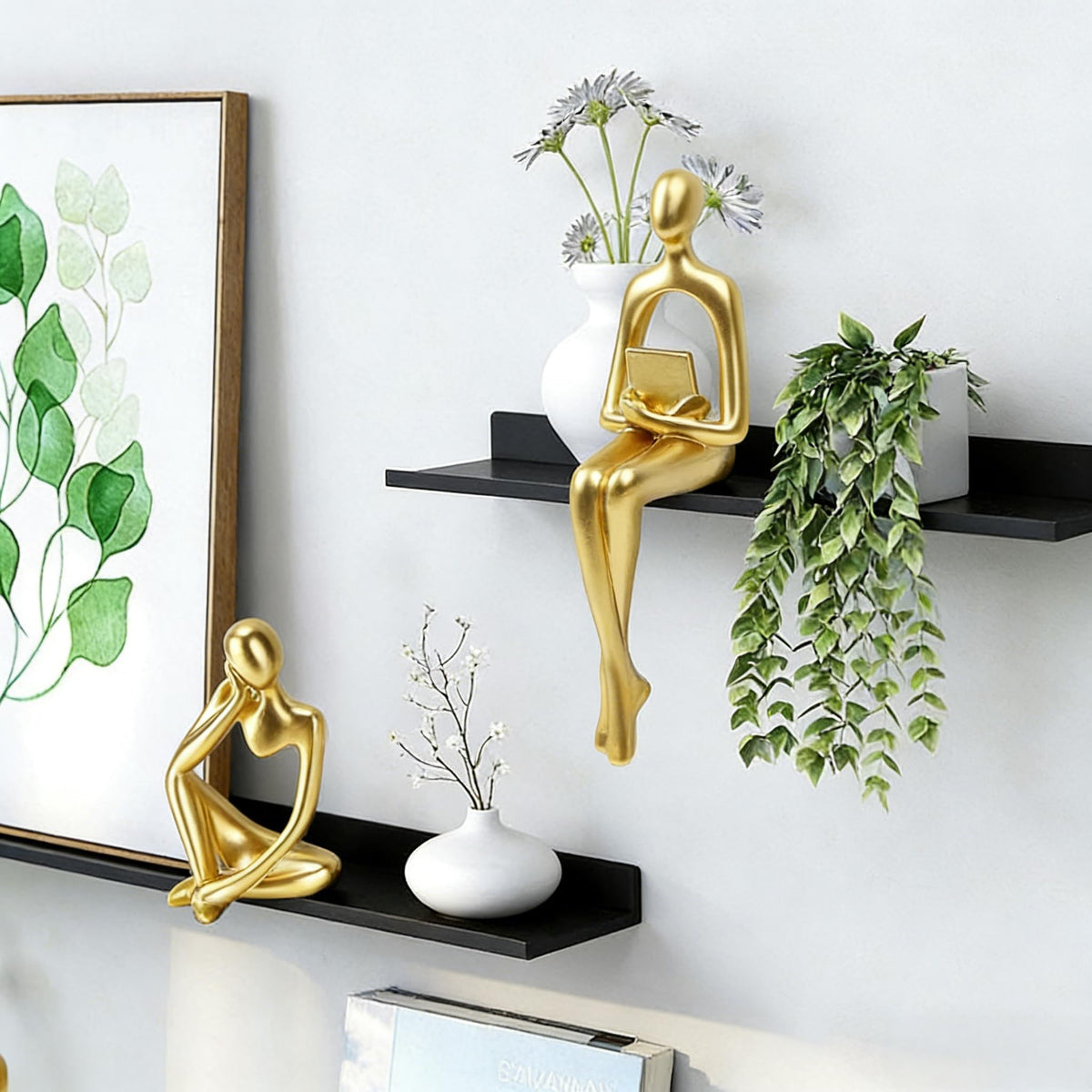 Prettidecor Gold Home Decor Thinker Statue Accents, Set of 3 Thinker Sculptures Office Decor Modern Abstract Resin Decoration on Shelf Table Desk for Living Room Office Bedroom (Large Gold)